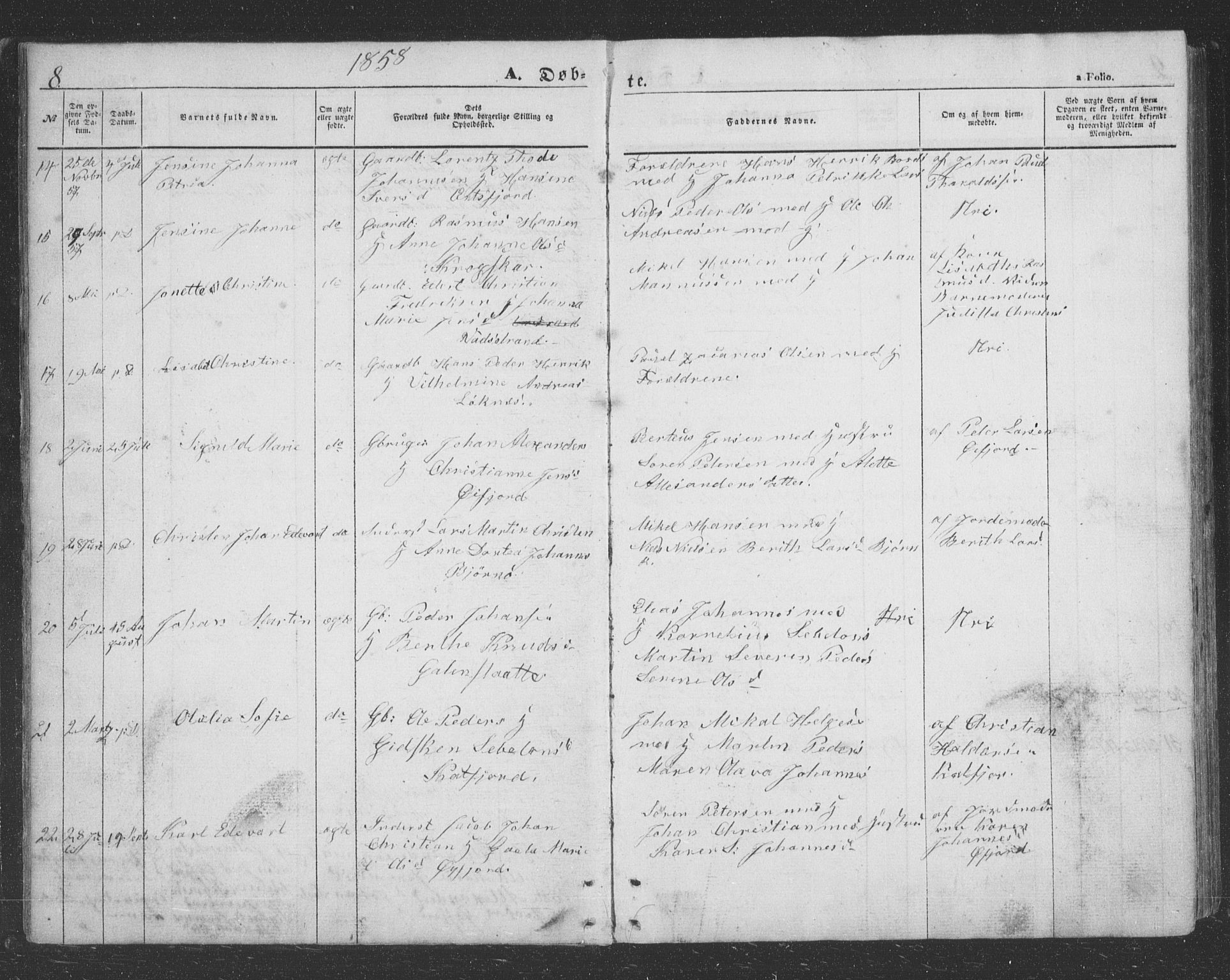 Lenvik sokneprestembete, SATØ/S-1310/H/Ha/Hab/L0020klokker: Parish register (copy) no. 20, 1855-1883, p. 8
