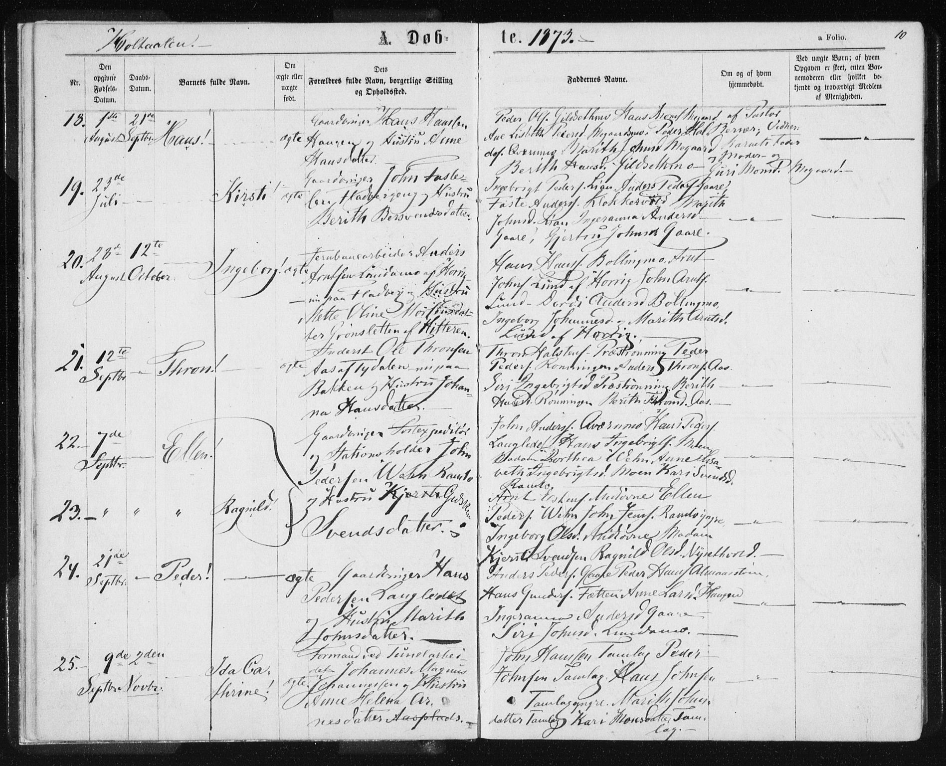 Ministerialprotokoller, klokkerbøker og fødselsregistre - Sør-Trøndelag, SAT/A-1456/685/L0969: Parish register (official) no. 685A08 /1, 1870-1878, p. 10