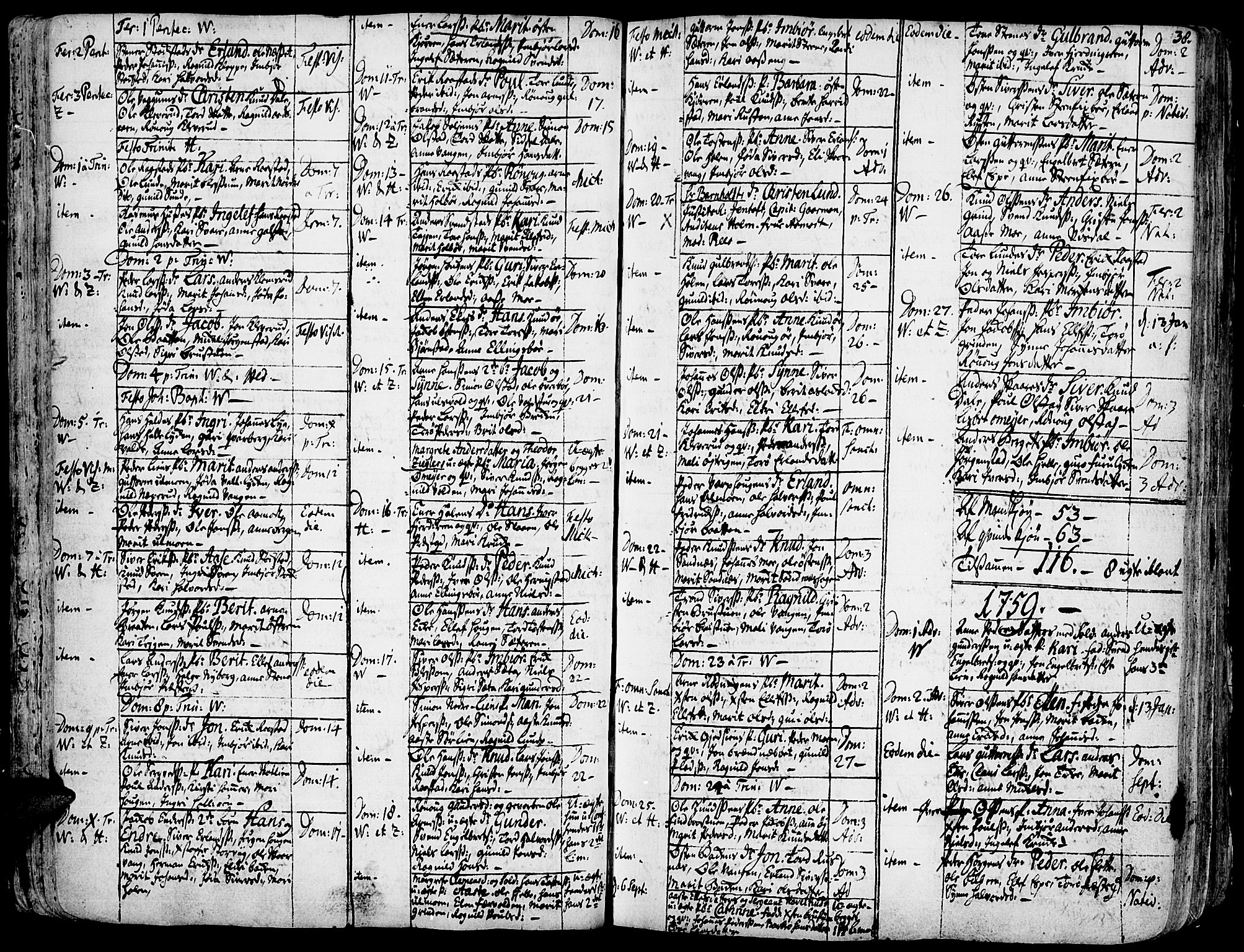 Vågå prestekontor, AV/SAH-PREST-076/H/Ha/Haa/L0001: Parish register (official) no. 1, 1739-1810, p. 38