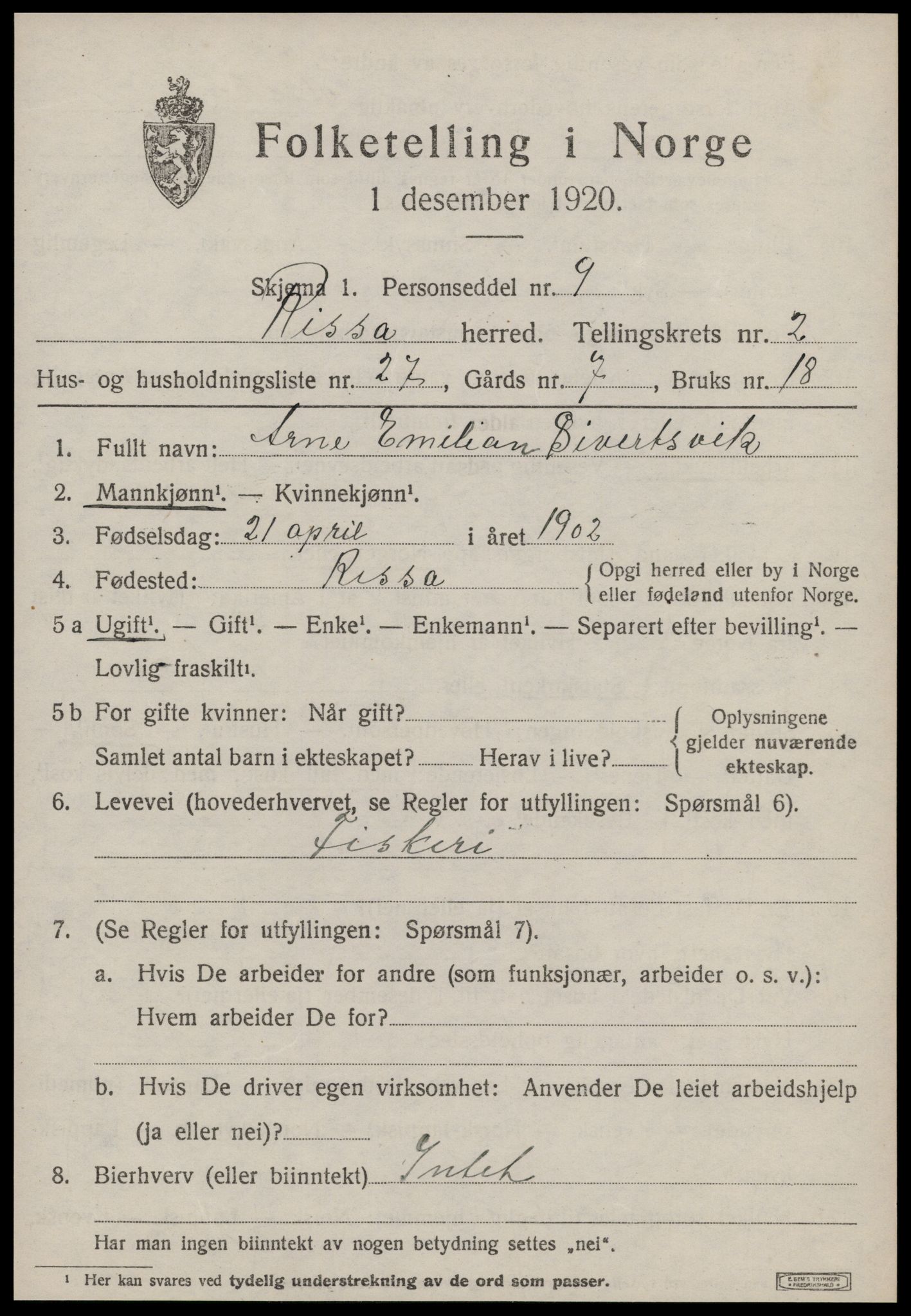 SAT, 1920 census for Rissa, 1920, p. 1955