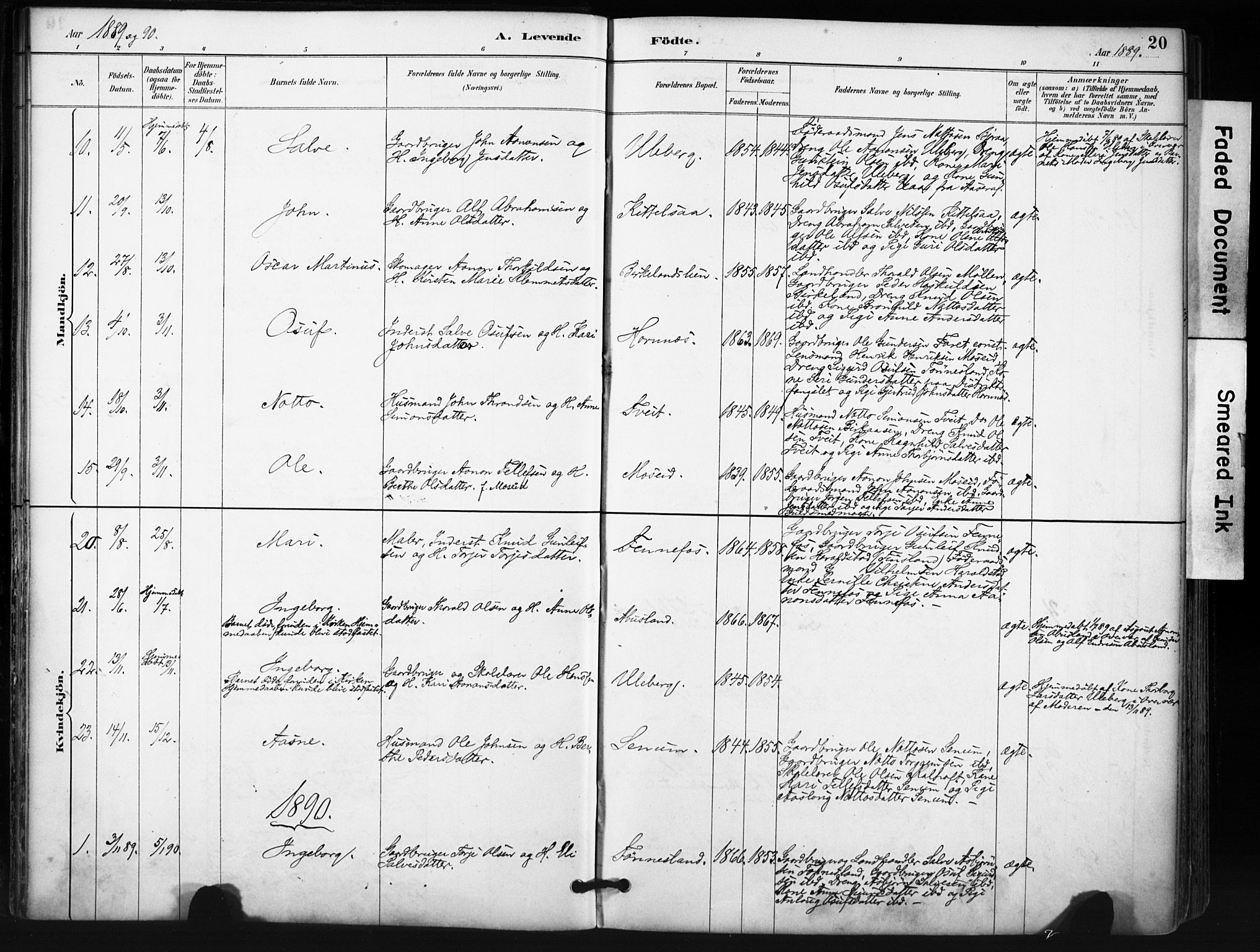 Evje sokneprestkontor, SAK/1111-0008/F/Fa/Fab/L0003: Parish register (official) no. A 3, 1884-1909, p. 20