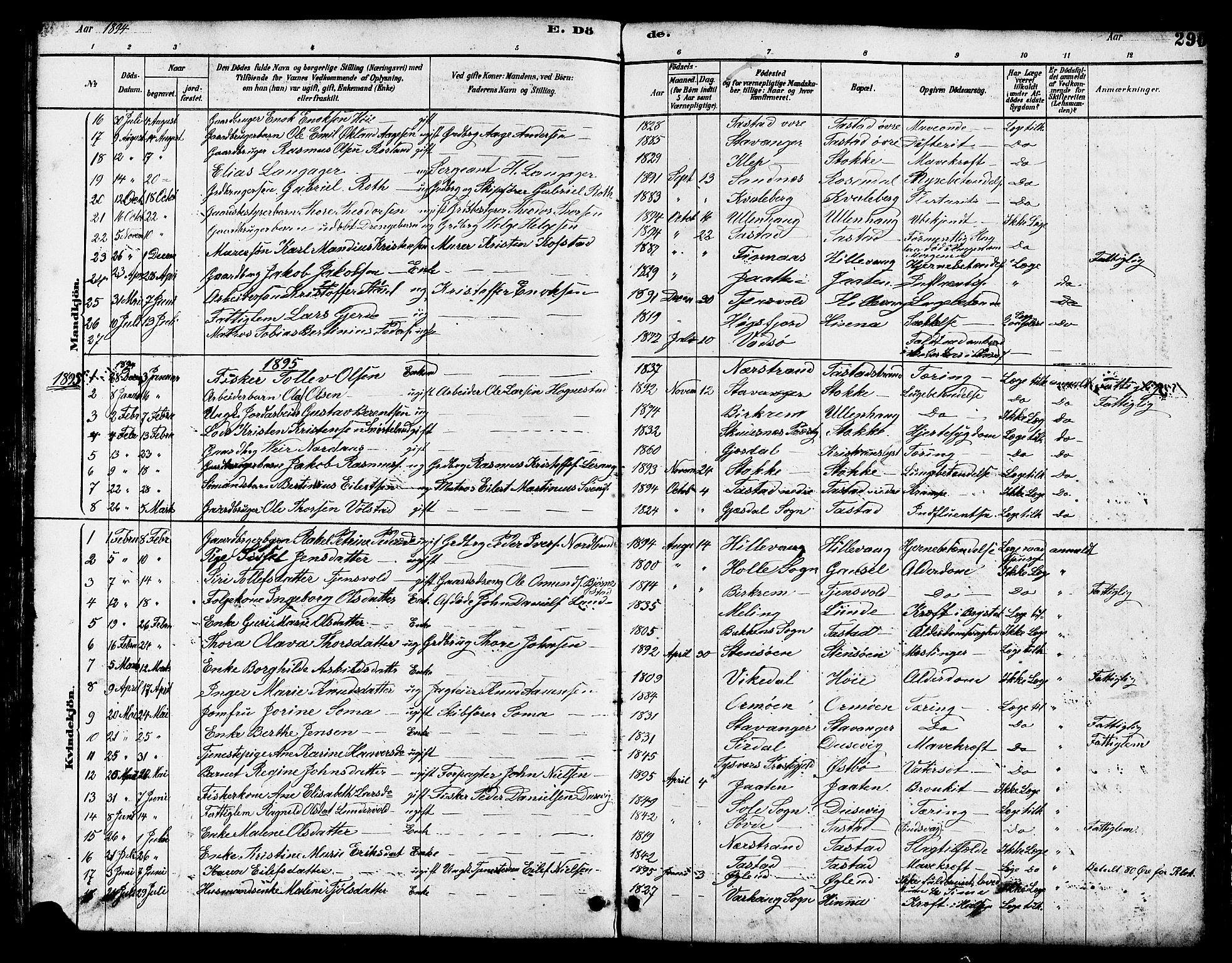 Hetland sokneprestkontor, SAST/A-101826/30/30BB/L0005: Parish register (copy) no. B 5, 1878-1910, p. 290