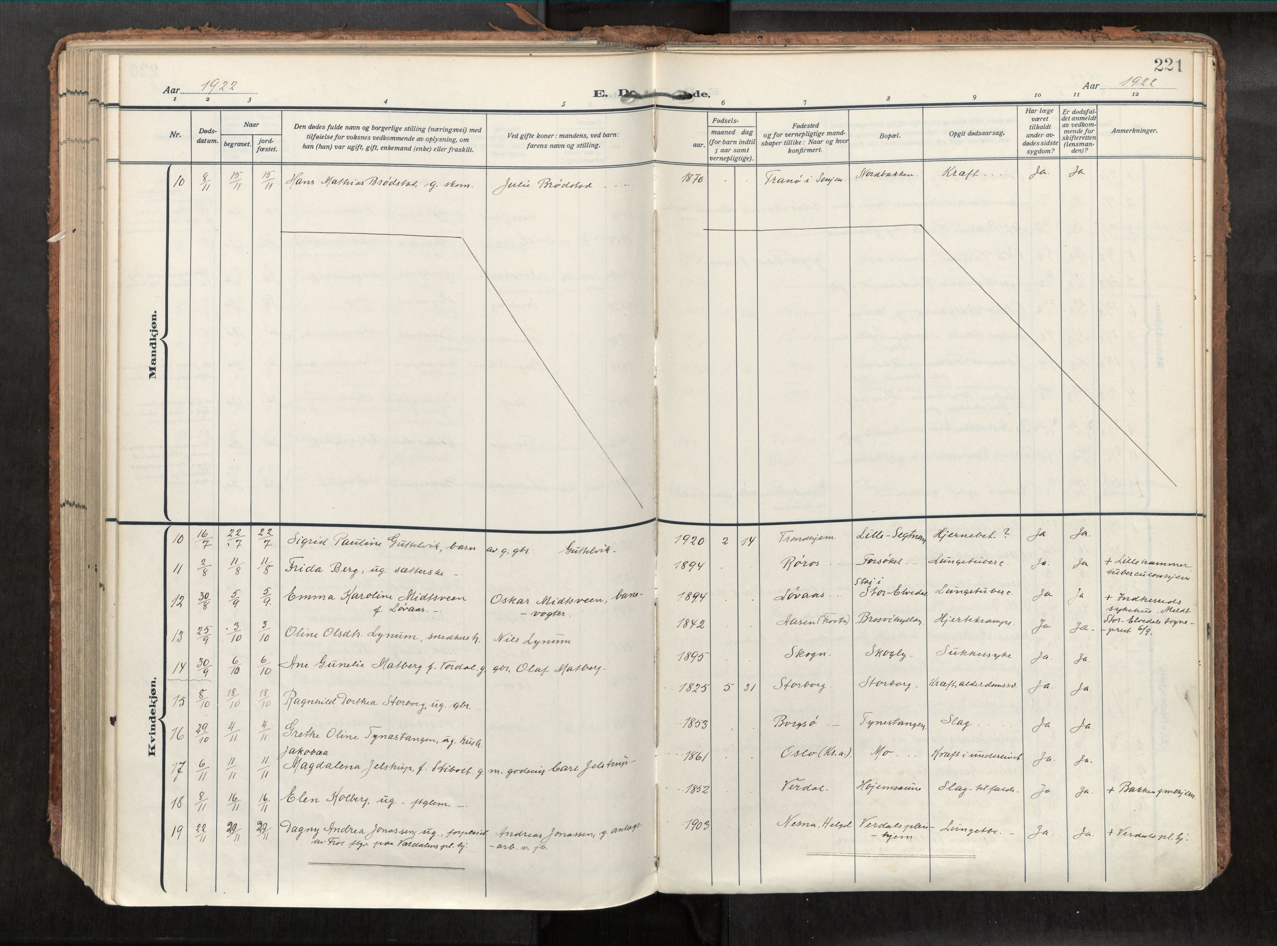 Levanger sokneprestkontor, SAT/A-1301/2/H/Haa/L0002: Parish register (official) no. 2, 1912-1935, p. 221