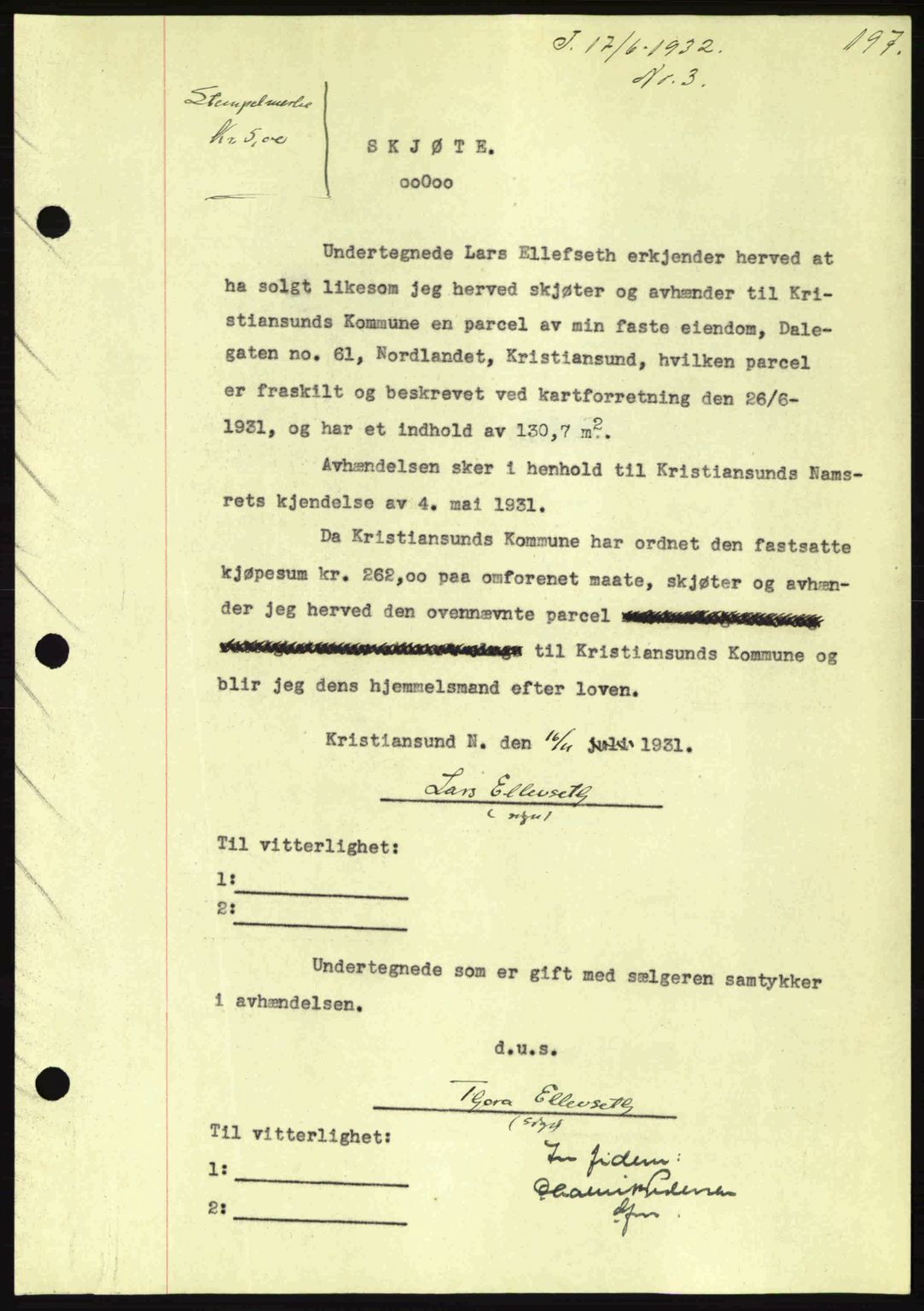 Kristiansund byfogd, AV/SAT-A-4587/A/27: Mortgage book no. 26, 1931-1933, Deed date: 17.06.1932