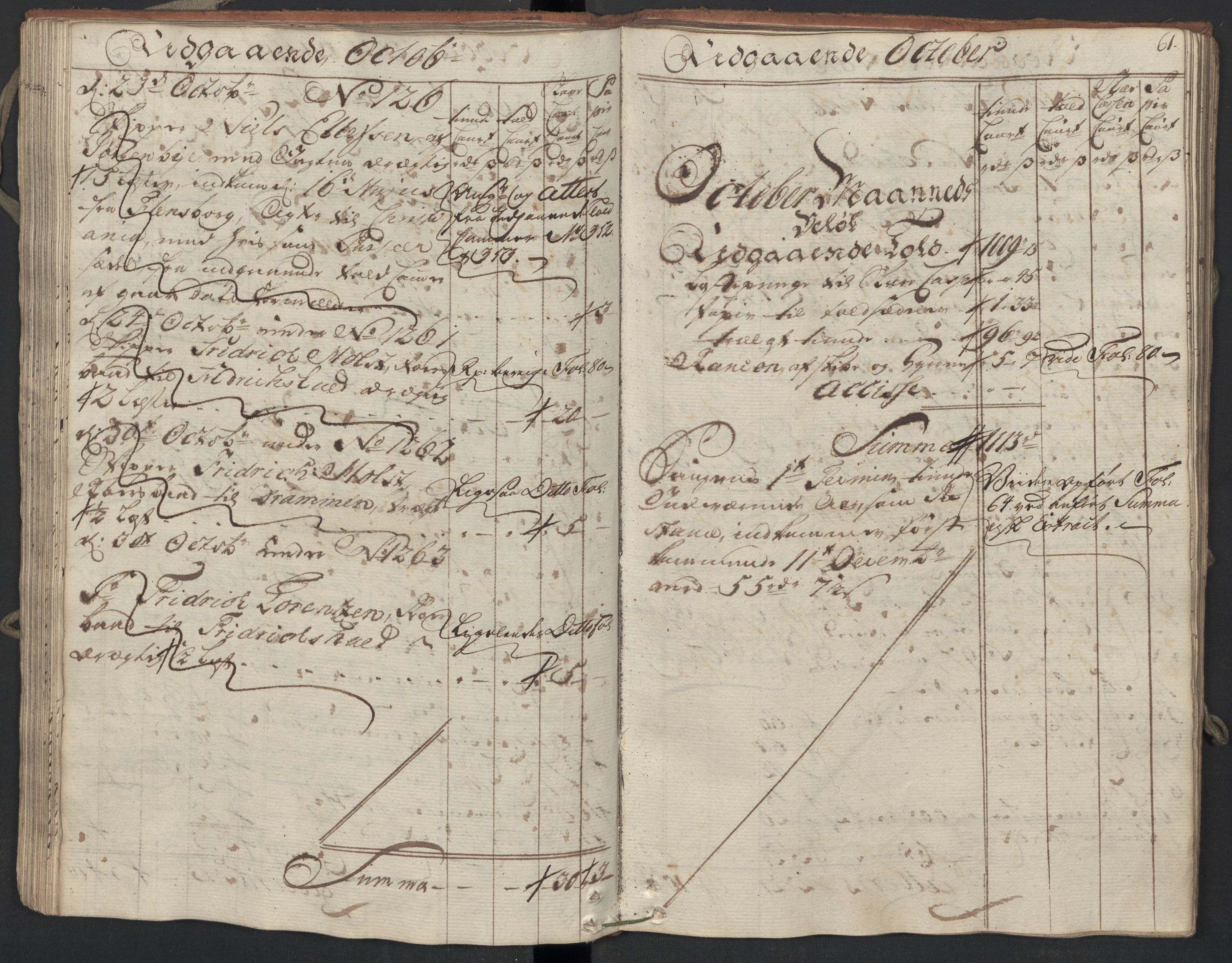 Generaltollkammeret, tollregnskaper, AV/RA-EA-5490/R09/L0038/0001: Tollregnskaper Holmestrand / Utgående hovedtollbok, 1764, p. 60b-61a