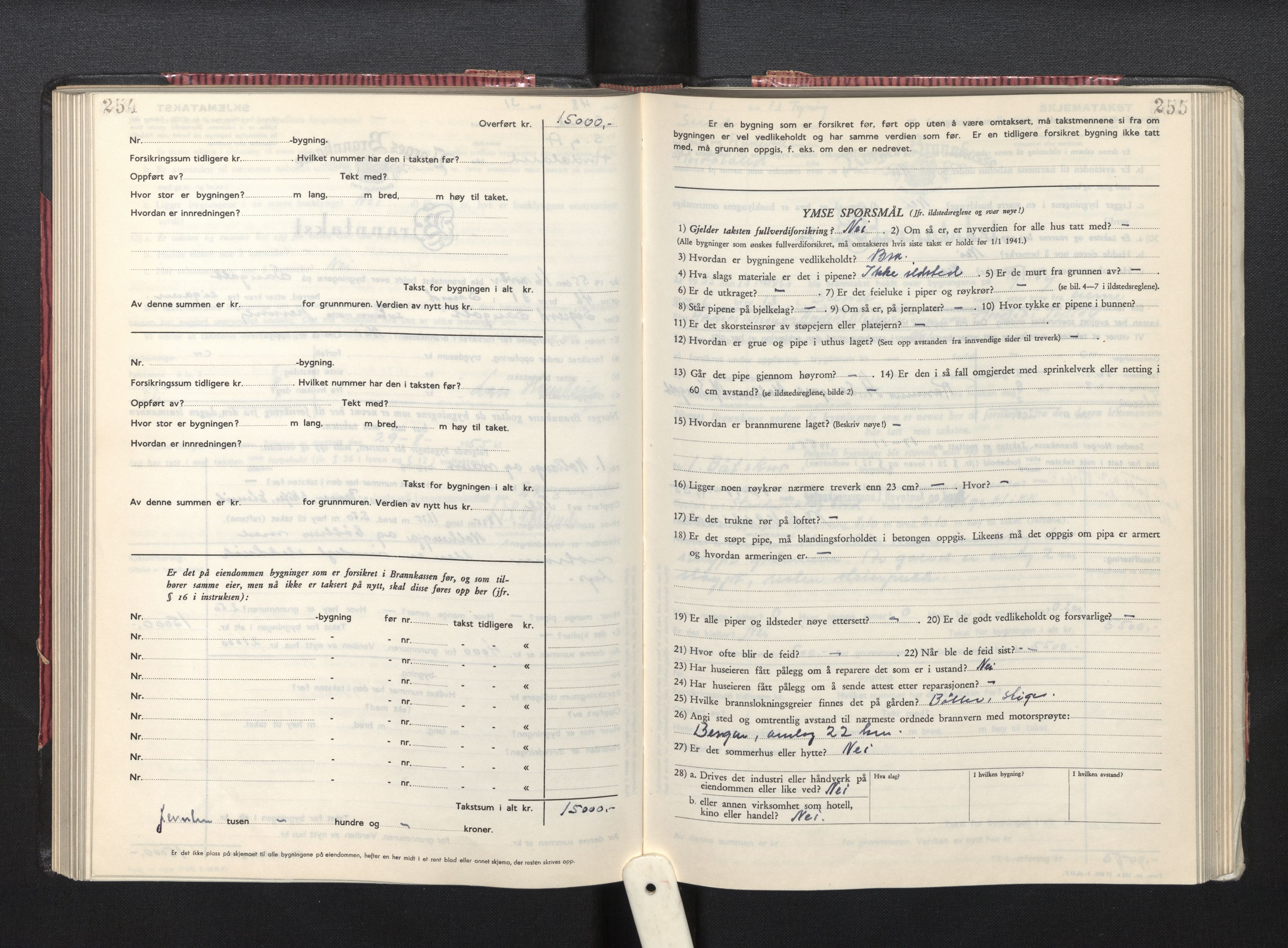 Lensmannen i Sund og Austevoll, AV/SAB-A-35201/0012/L0005: Branntakstprotokoll, skjematakst, 1949-1955, p. 254-255