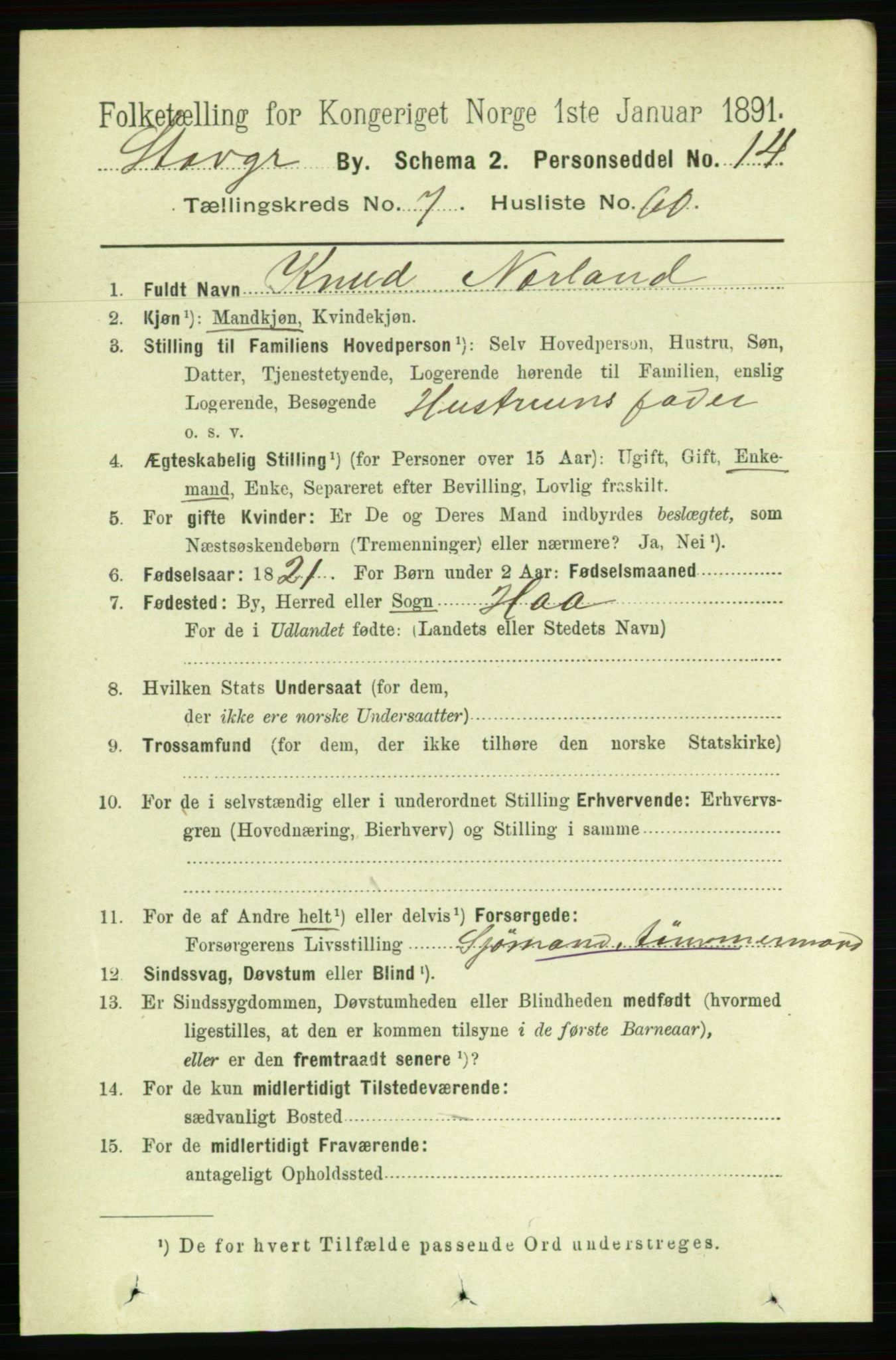 RA, 1891 census for 1103 Stavanger, 1891, p. 11580