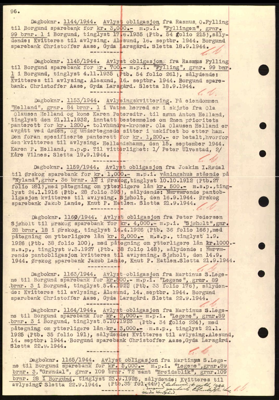 Nordre Sunnmøre sorenskriveri, SAT/A-0006/1/2/2C/2Ca: Mortgage book no. B1-6, 1938-1942, Diary no: : 1144/1944