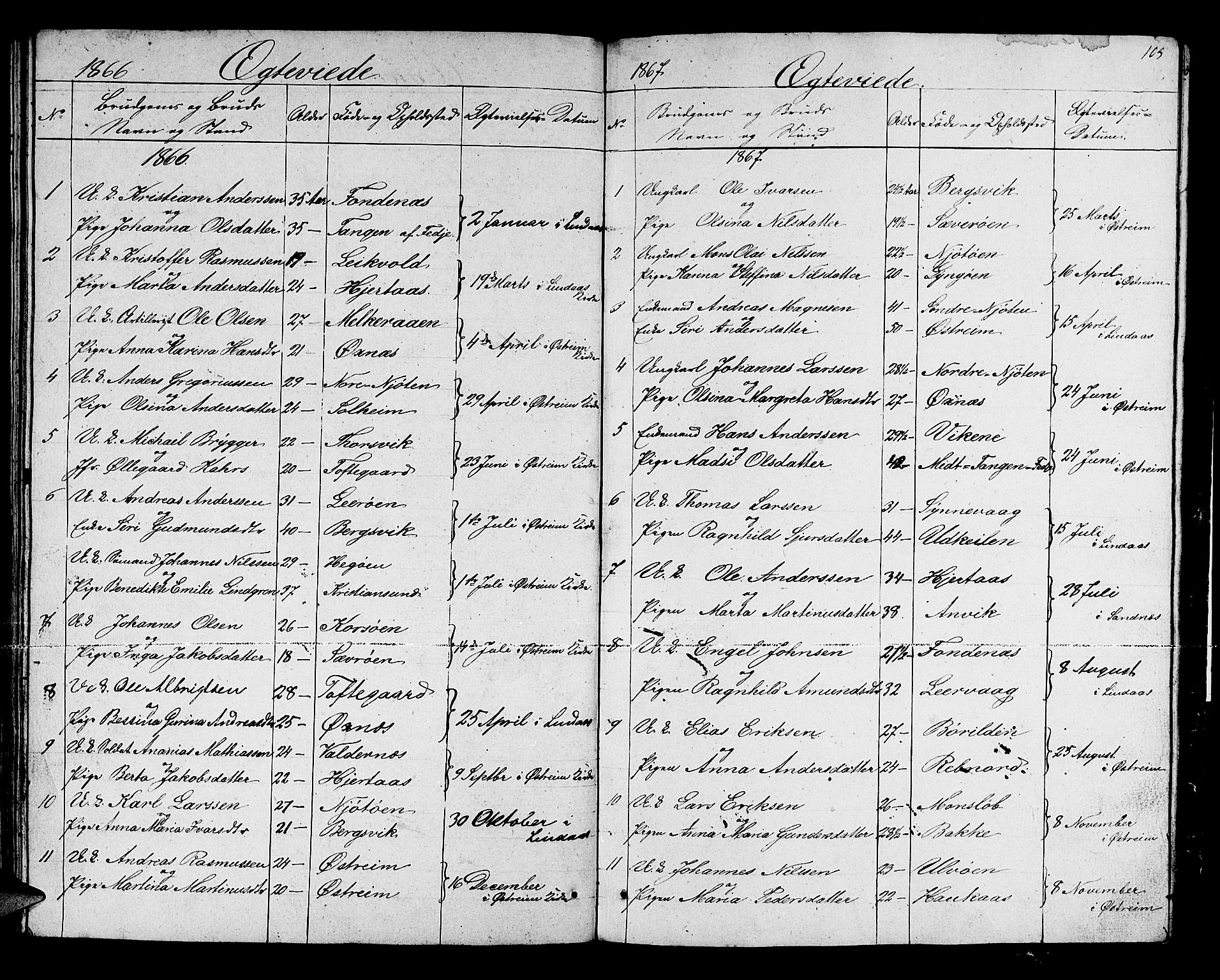 Lindås Sokneprestembete, SAB/A-76701/H/Hab: Parish register (copy) no. C 1, 1853-1867, p. 105