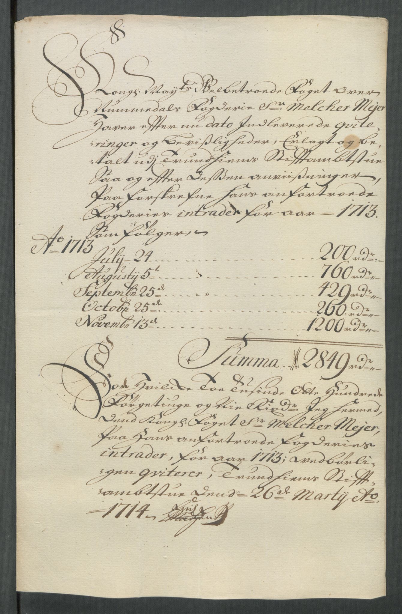 Rentekammeret inntil 1814, Reviderte regnskaper, Fogderegnskap, RA/EA-4092/R64/L4434: Fogderegnskap Namdal, 1713, p. 249