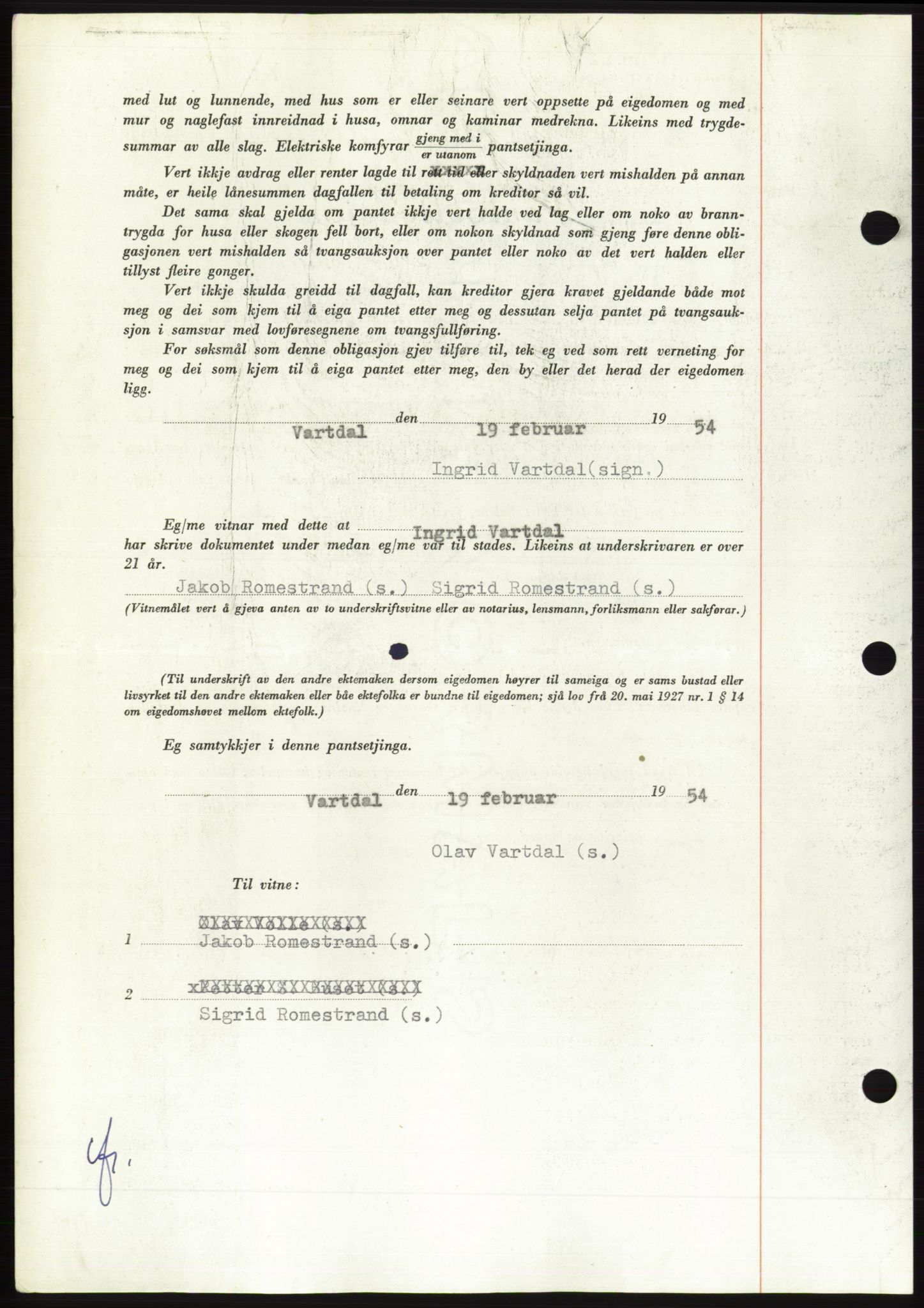 Søre Sunnmøre sorenskriveri, AV/SAT-A-4122/1/2/2C/L0124: Mortgage book no. 12B, 1953-1954, Diary no: : 609/1954