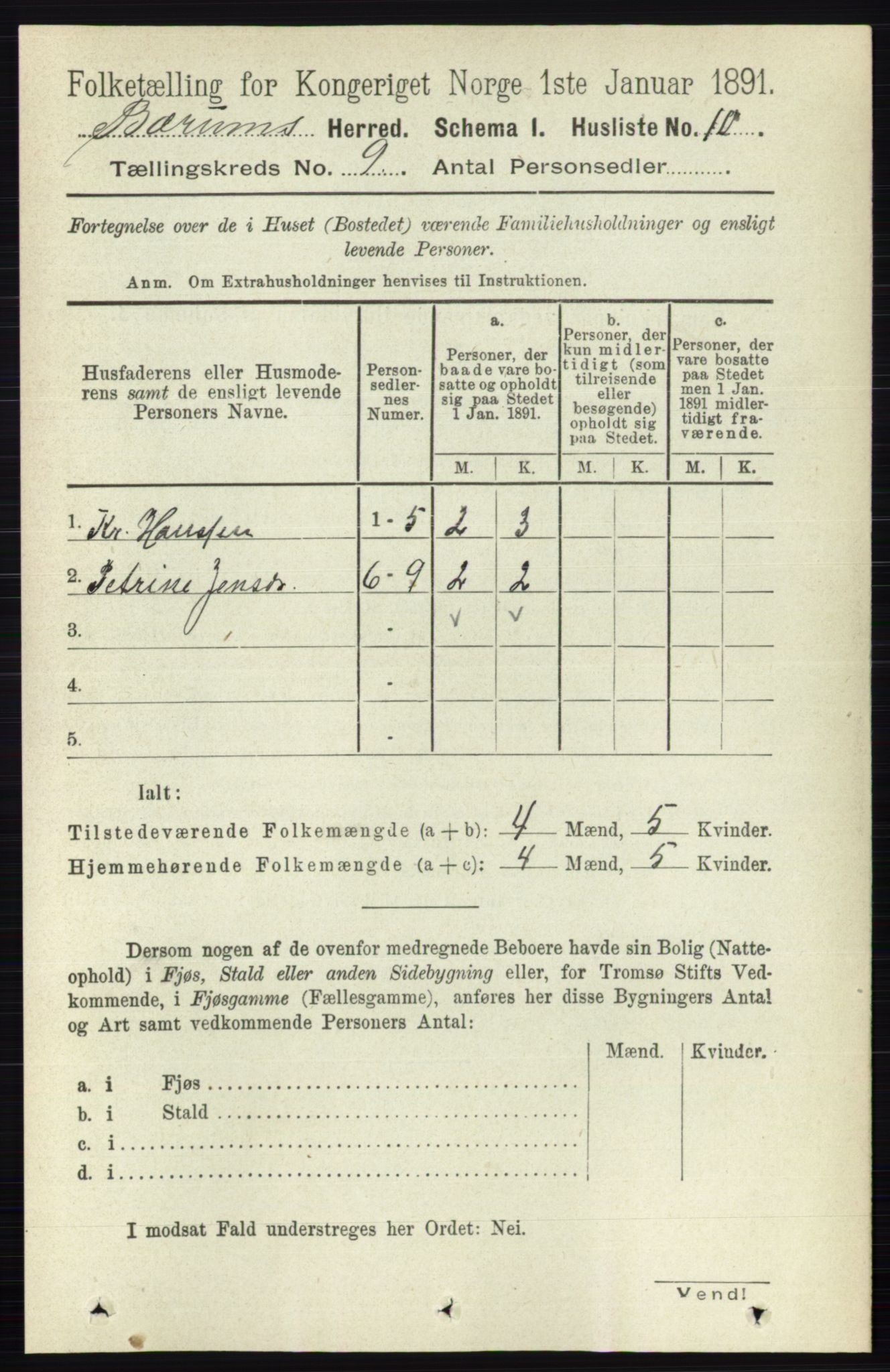 RA, 1891 census for 0219 Bærum, 1891, p. 4989