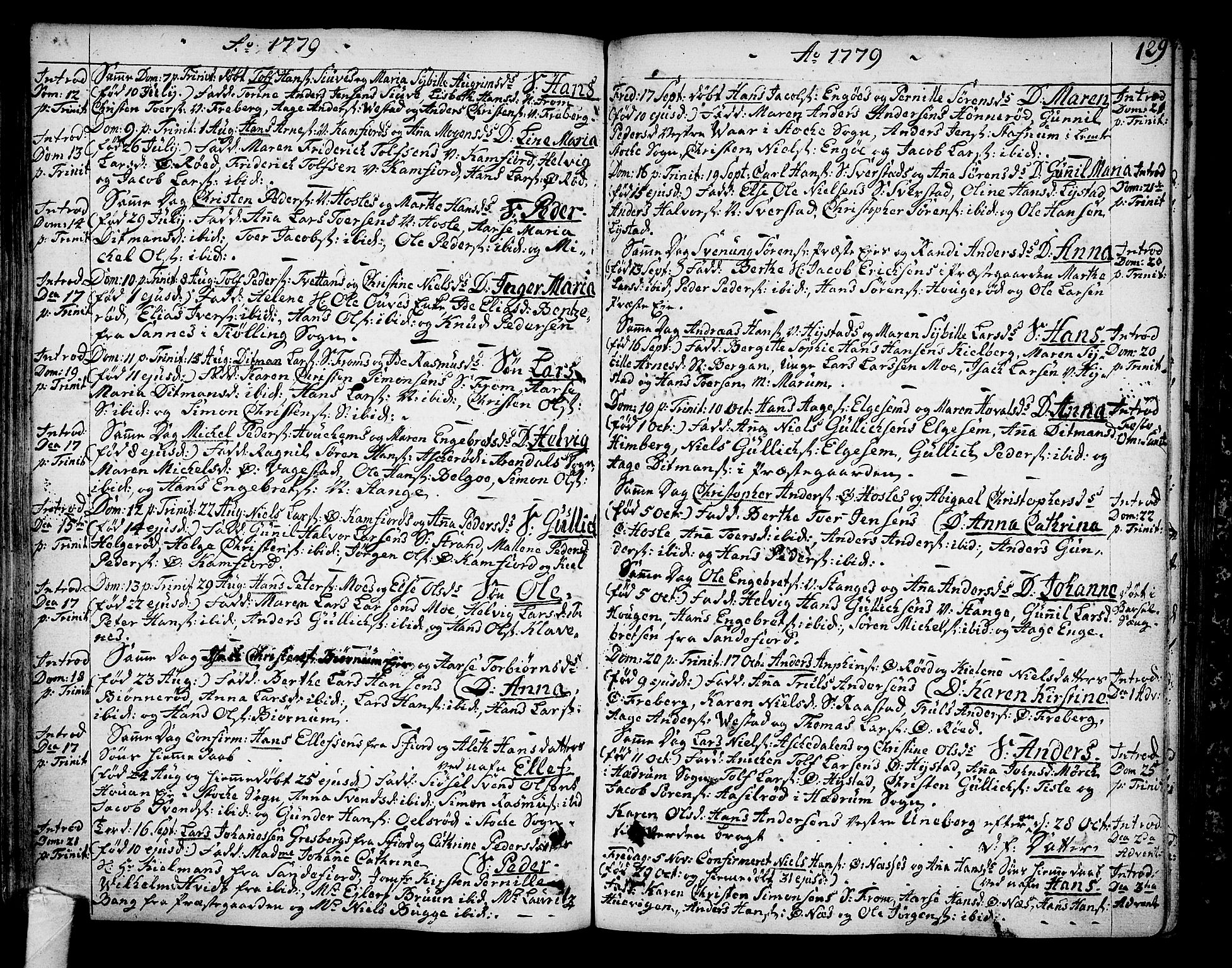 Sandar kirkebøker, SAKO/A-243/F/Fa/L0002: Parish register (official) no. 2, 1733-1788, p. 129