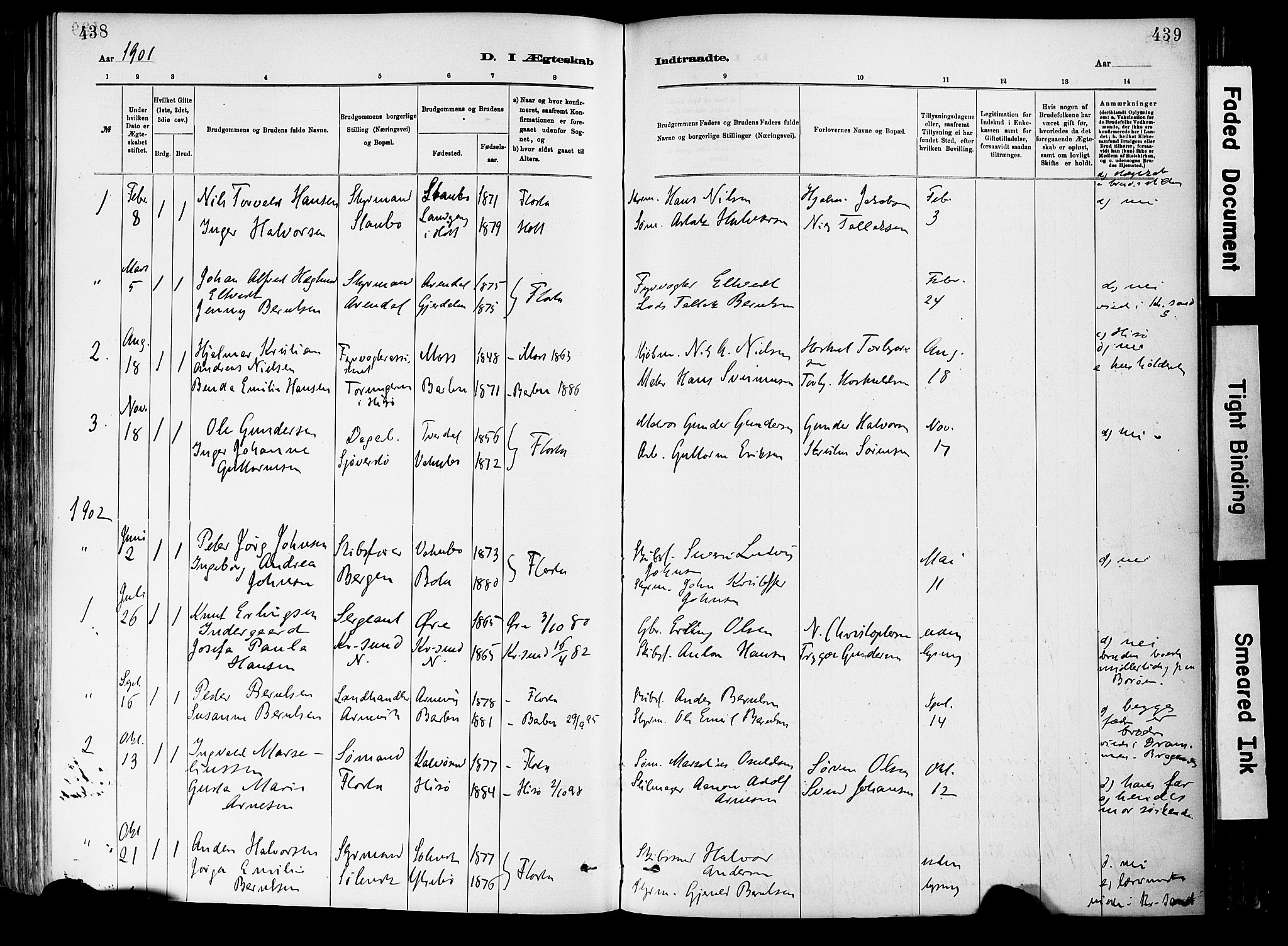 Dypvåg sokneprestkontor, SAK/1111-0007/F/Fa/Fab/L0001: Parish register (official) no. A 1, 1885-1912, p. 438-439