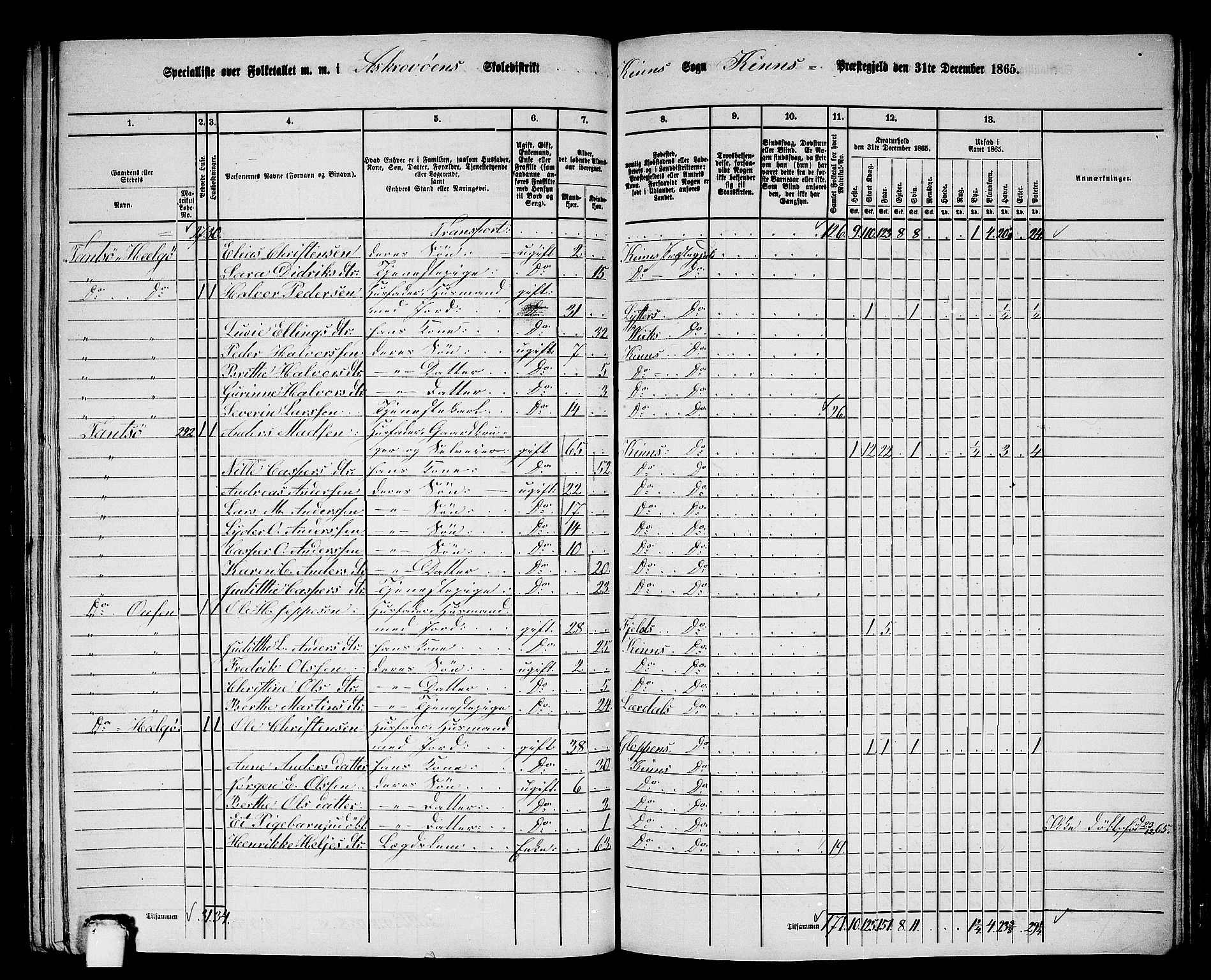 RA, 1865 census for Kinn, 1865, p. 157