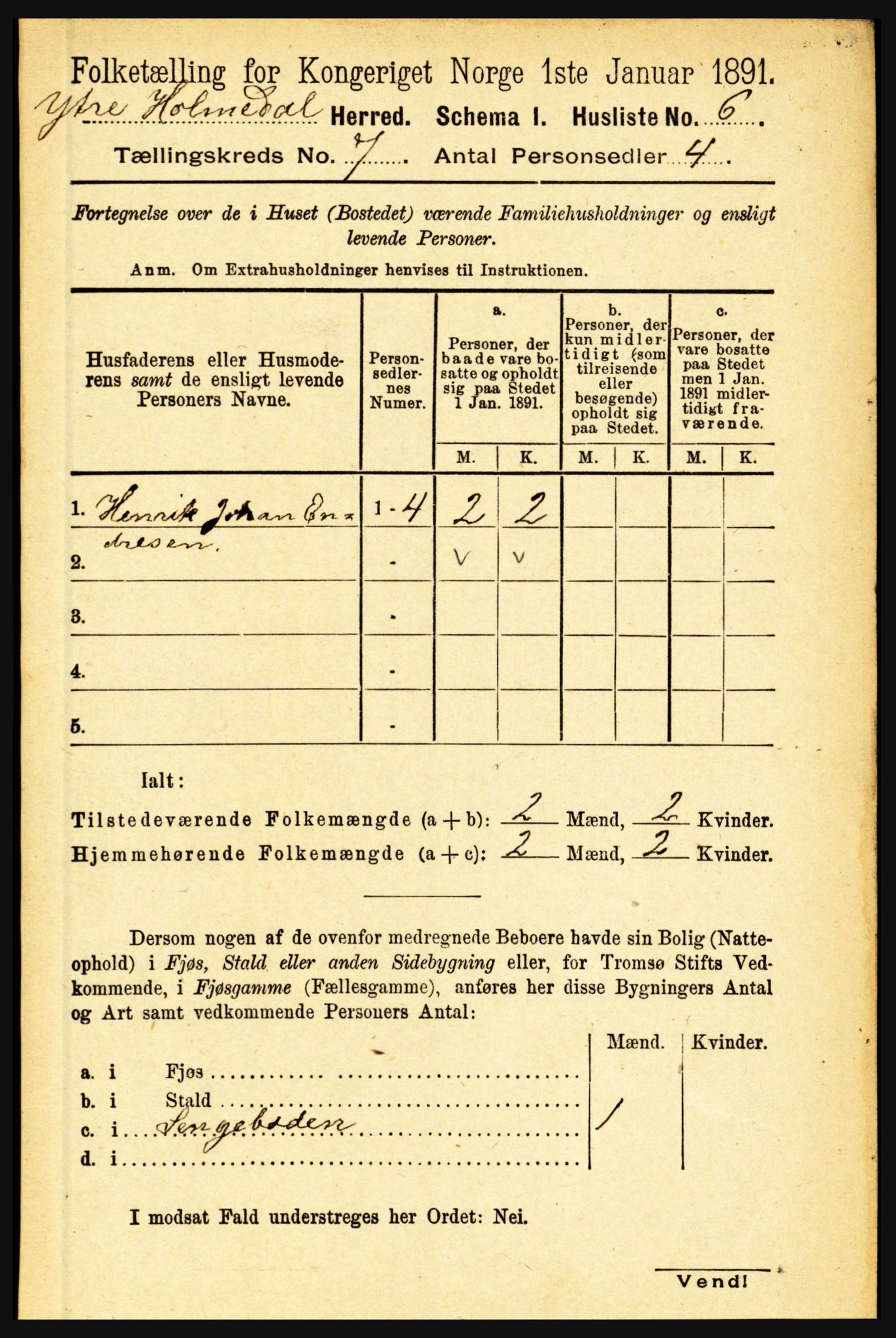 RA, 1891 census for 1429 Ytre Holmedal, 1891, p. 1573