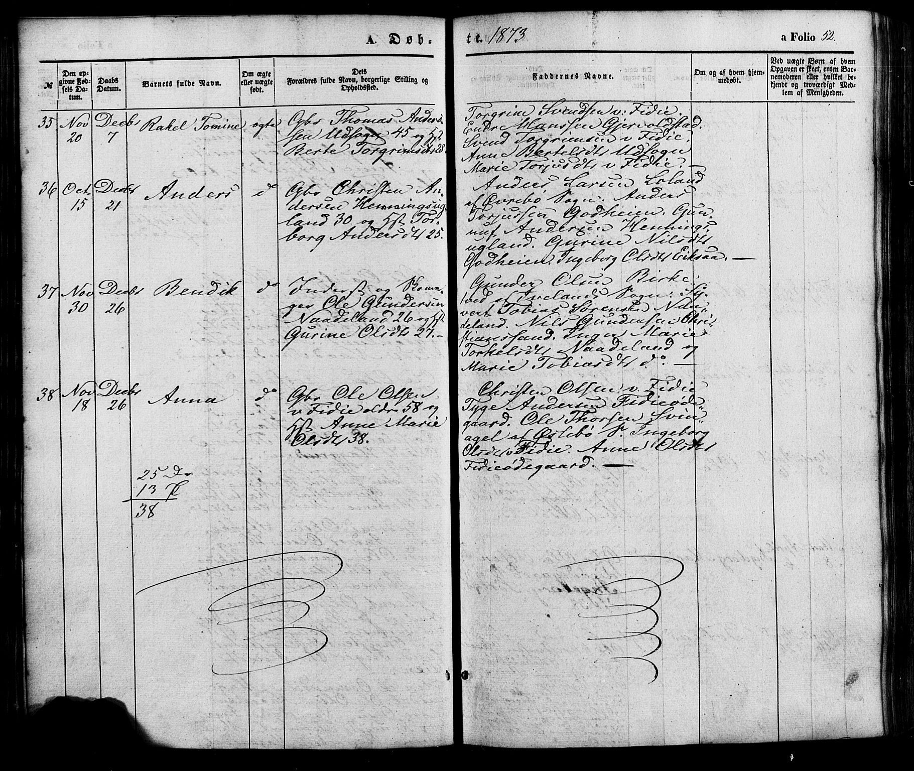 Søgne sokneprestkontor, AV/SAK-1111-0037/F/Fa/Faa/L0002: Parish register (official) no. A 2, 1854-1882, p. 52