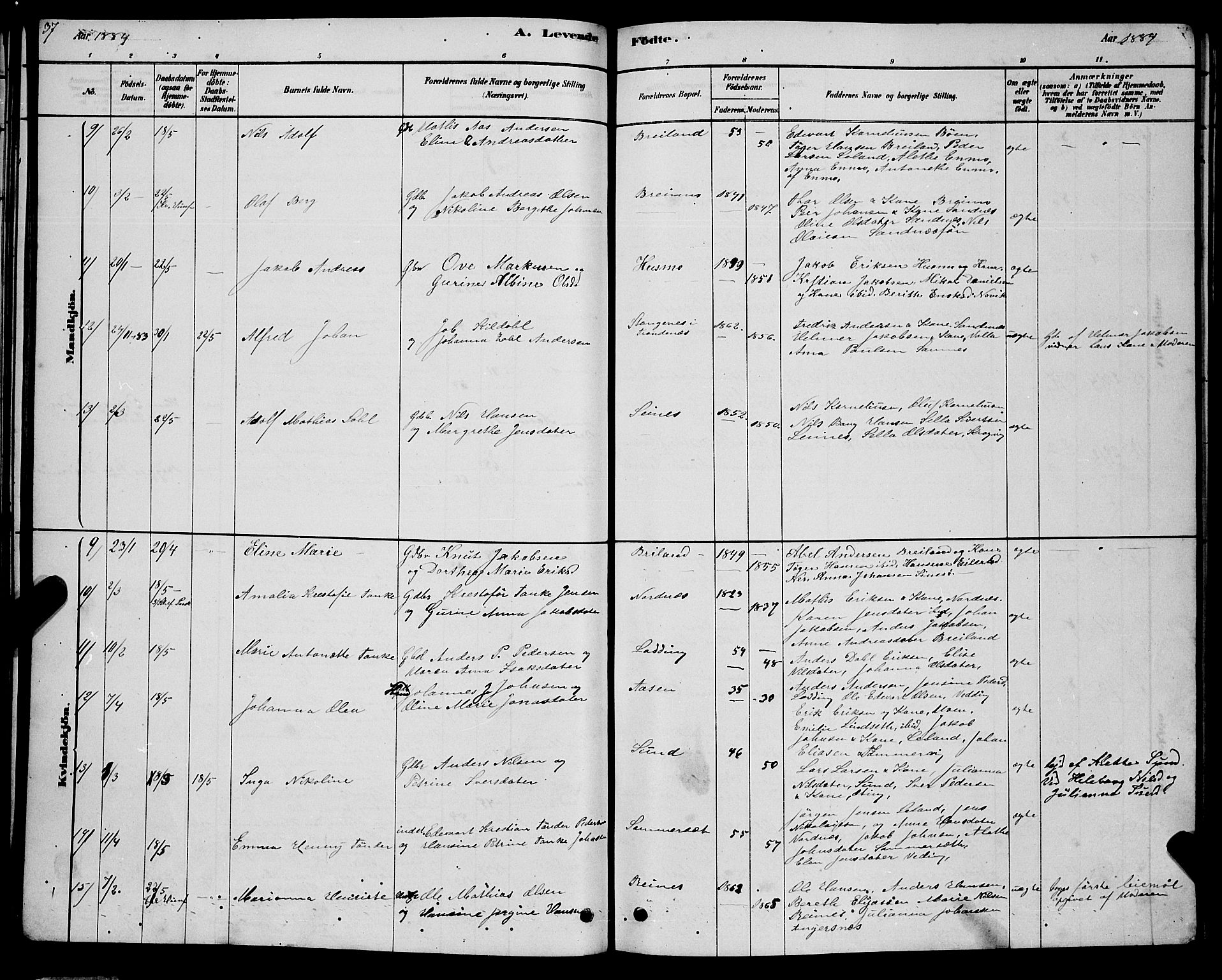 Ministerialprotokoller, klokkerbøker og fødselsregistre - Nordland, AV/SAT-A-1459/831/L0477: Parish register (copy) no. 831C04, 1878-1897, p. 37