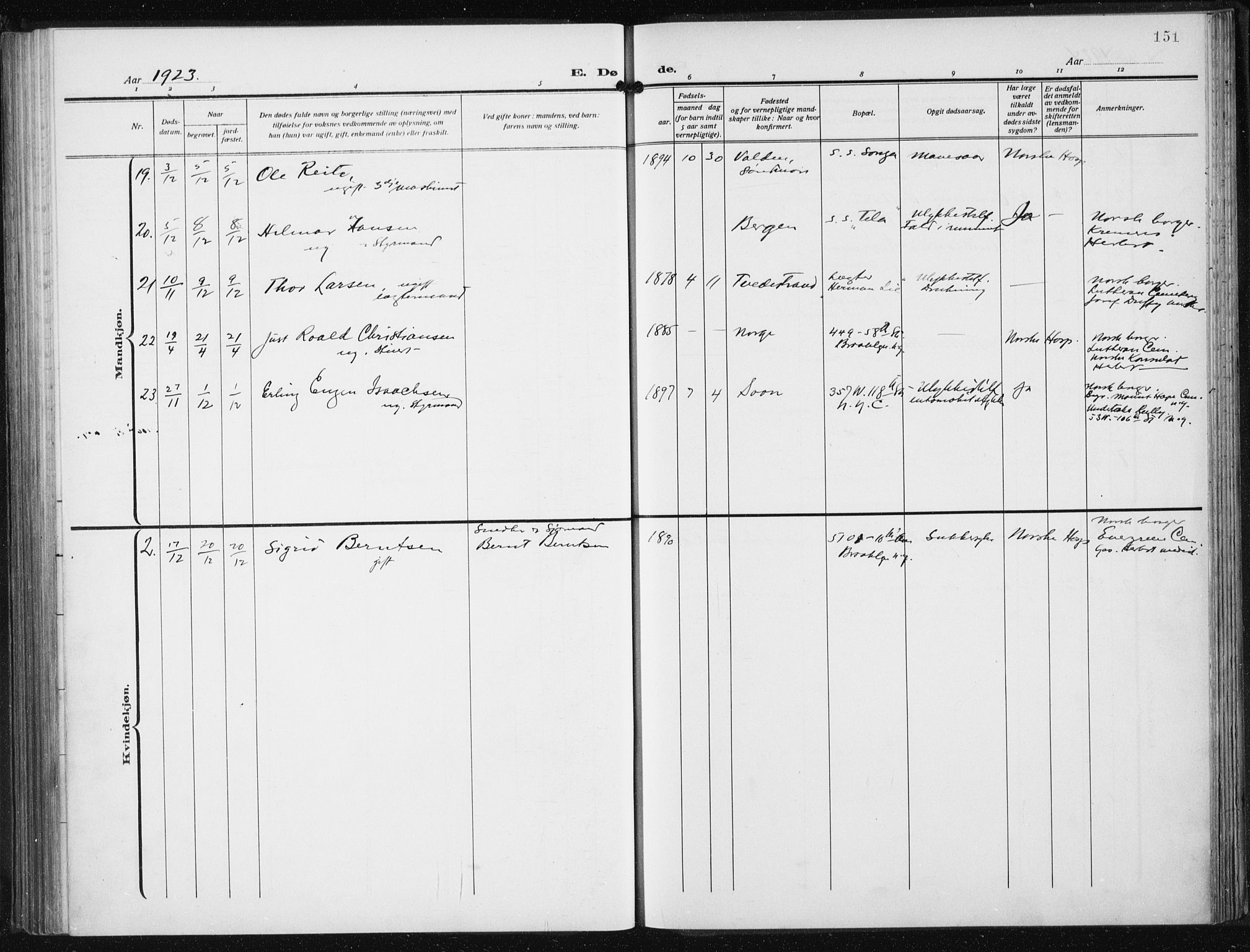 Den norske sjømannsmisjon i utlandet/New York, AV/SAB-SAB/PA-0110/H/Ha/L0008: Parish register (official) no. A 8, 1923-1935, p. 151