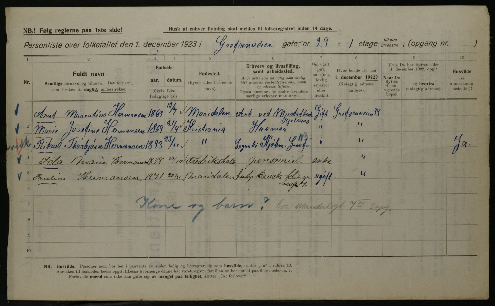 OBA, Municipal Census 1923 for Kristiania, 1923, p. 33580