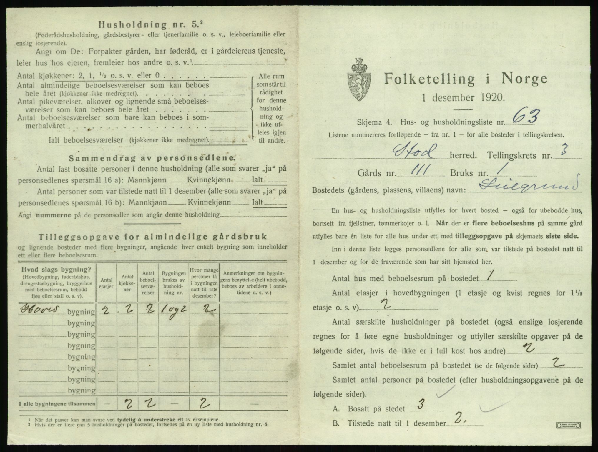 SAT, 1920 census for Stod, 1920, p. 420