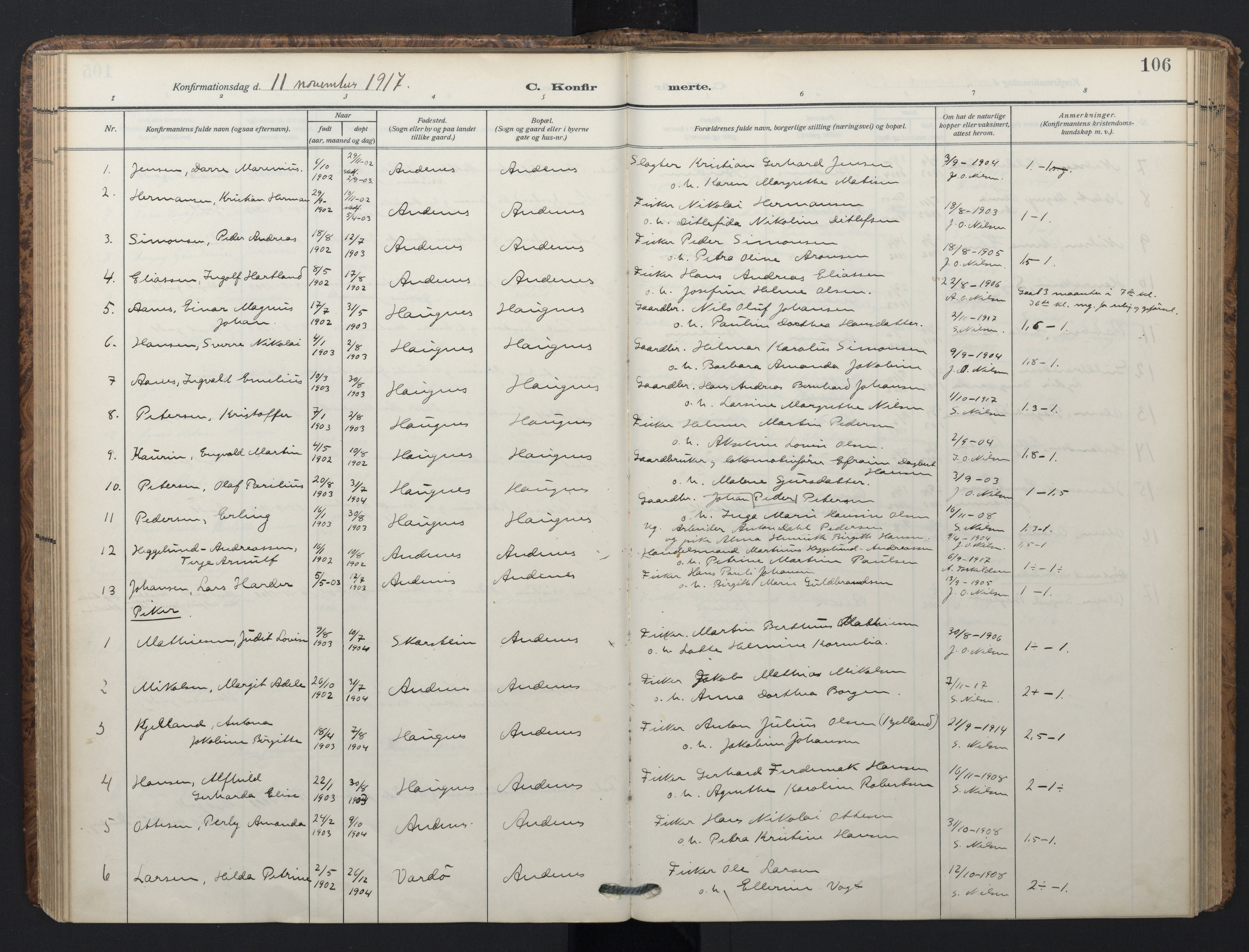 Ministerialprotokoller, klokkerbøker og fødselsregistre - Nordland, SAT/A-1459/899/L1438: Parish register (official) no. 899A06, 1909-1922, p. 106