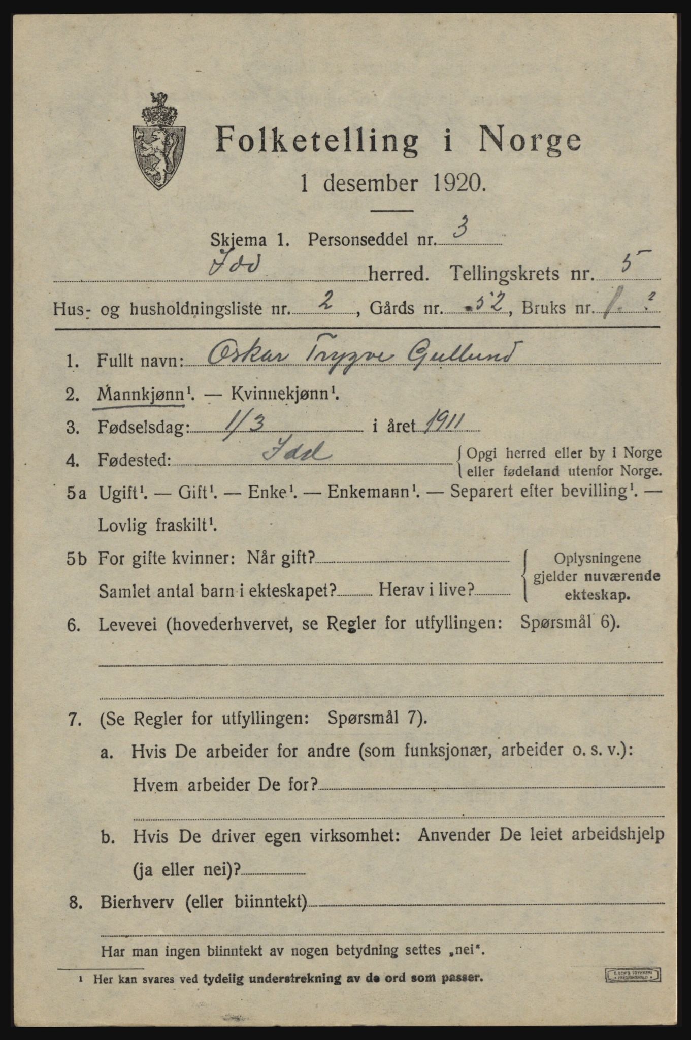 SAO, 1920 census for Idd, 1920, p. 6833