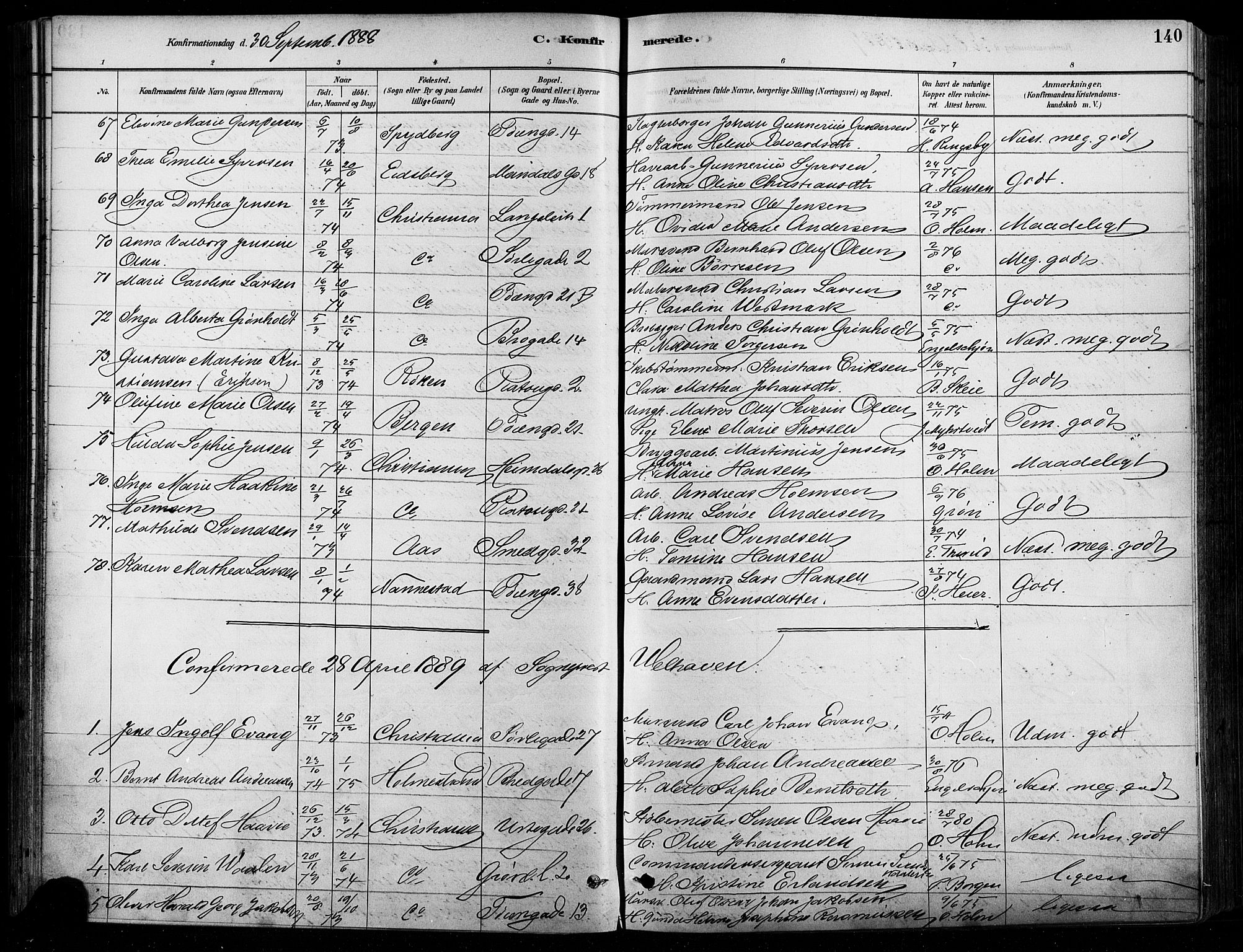 Grønland prestekontor Kirkebøker, SAO/A-10848/F/Fa/L0008: Parish register (official) no. 8, 1881-1893, p. 140