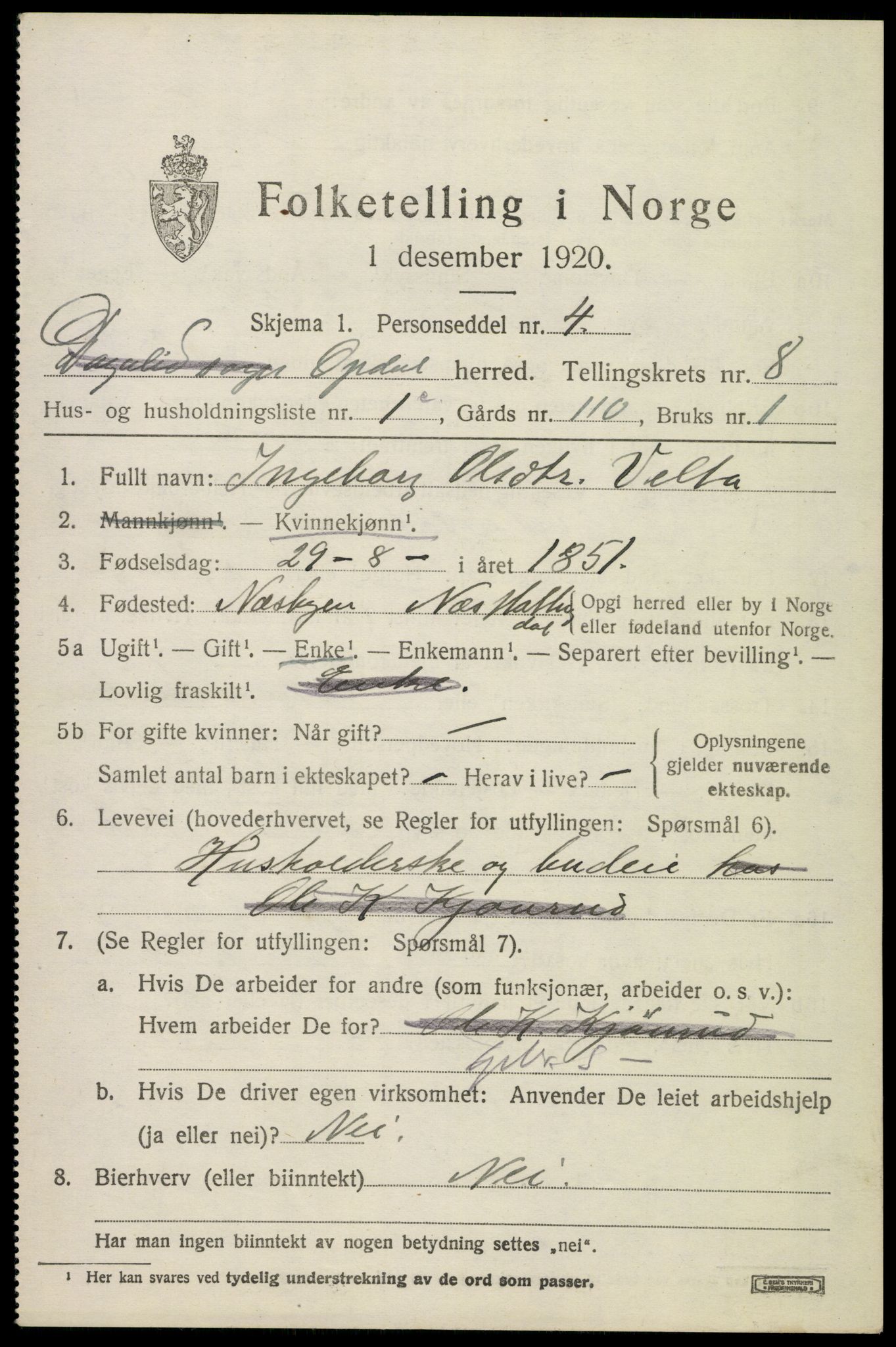 SAKO, 1920 census for Uvdal, 1920, p. 3081