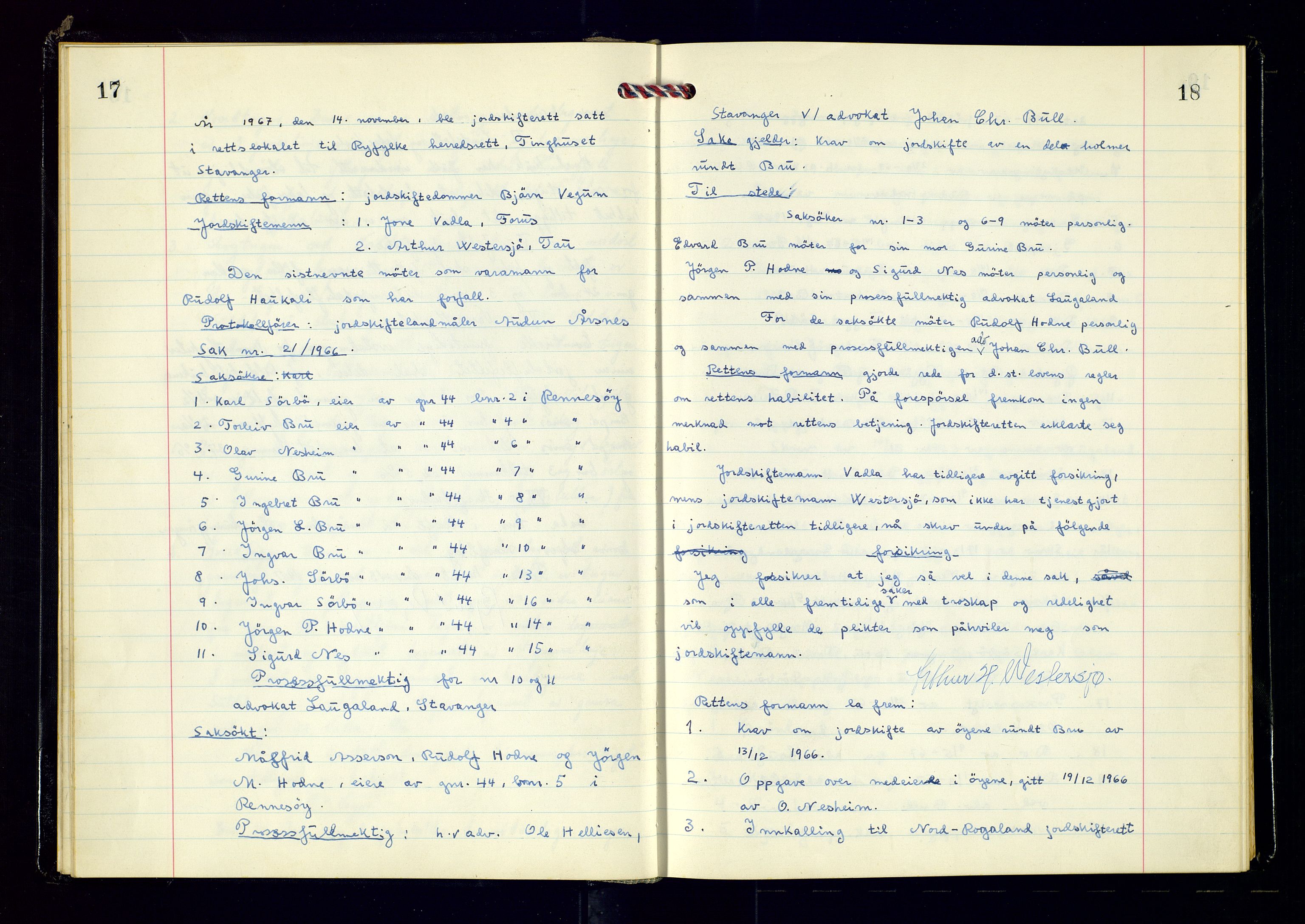 Nord-Rogaland jordskifterett, AV/SAST-A-102427/Oaa/L0014: Jordskifterettsbok nr. 35. Ryfylke, 1967-1971, p. 17-18