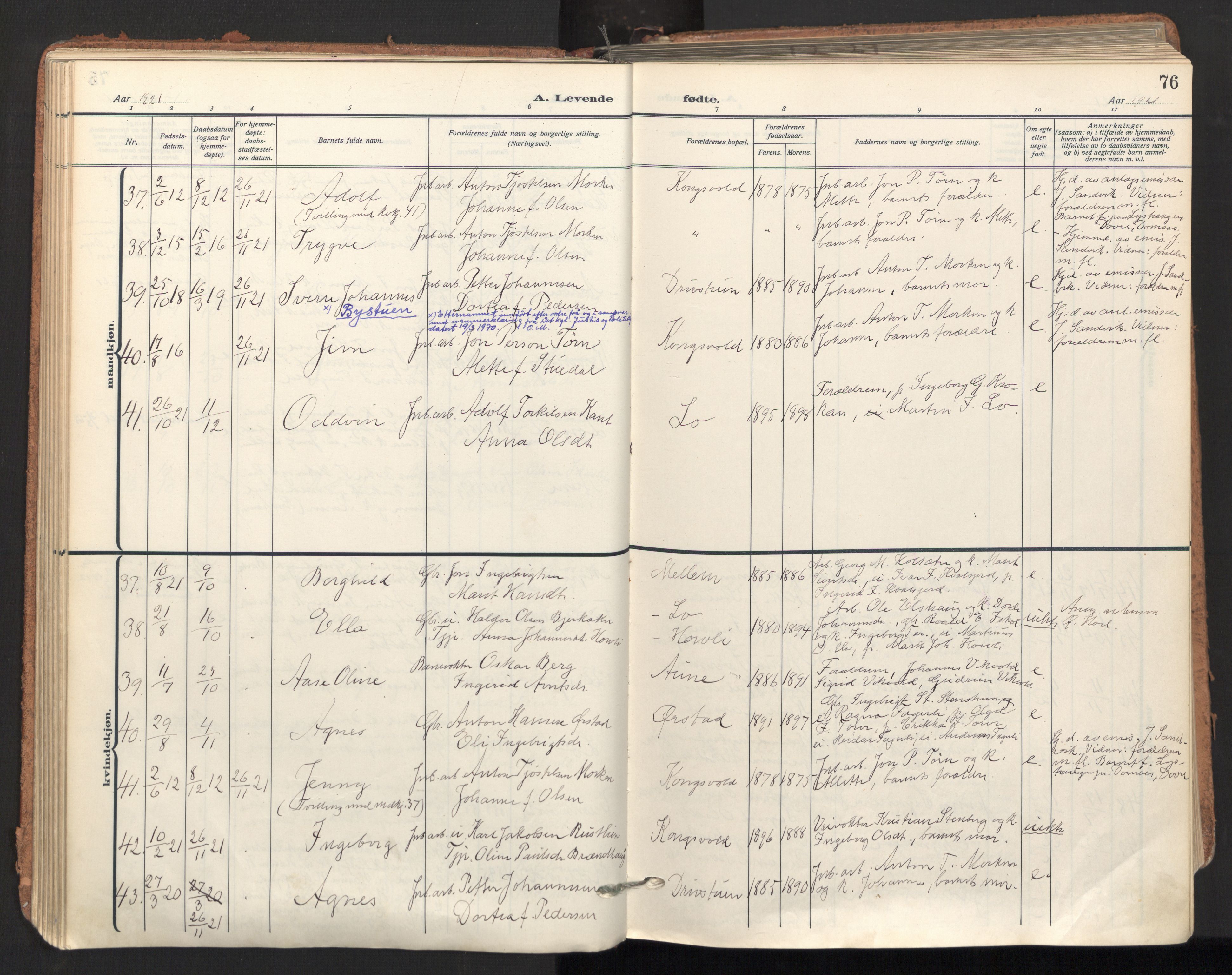 Ministerialprotokoller, klokkerbøker og fødselsregistre - Sør-Trøndelag, AV/SAT-A-1456/678/L0909: Parish register (official) no. 678A17, 1912-1930, p. 76