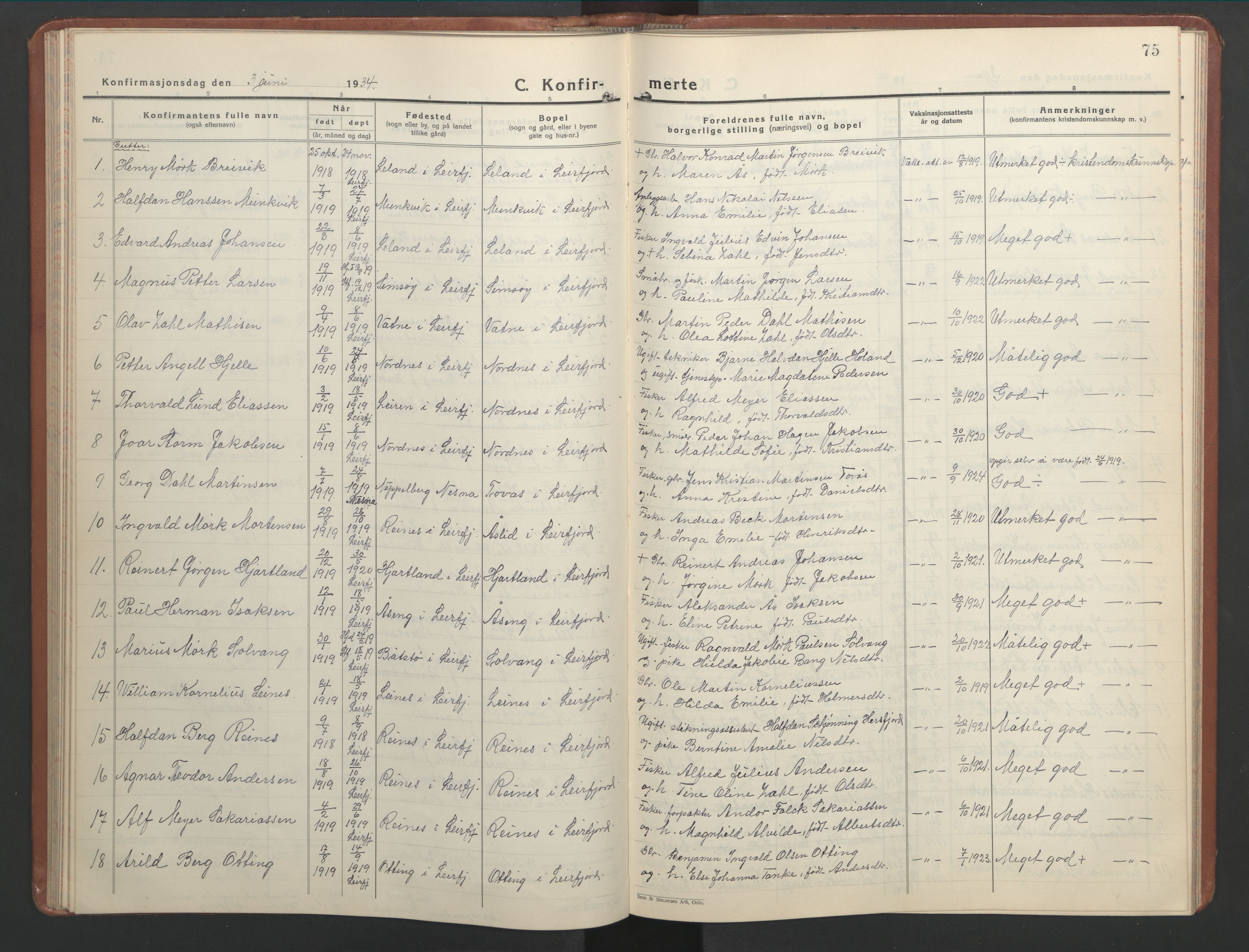 Ministerialprotokoller, klokkerbøker og fødselsregistre - Nordland, SAT/A-1459/832/L0496: Parish register (copy) no. 832C03, 1932-1945, p. 75