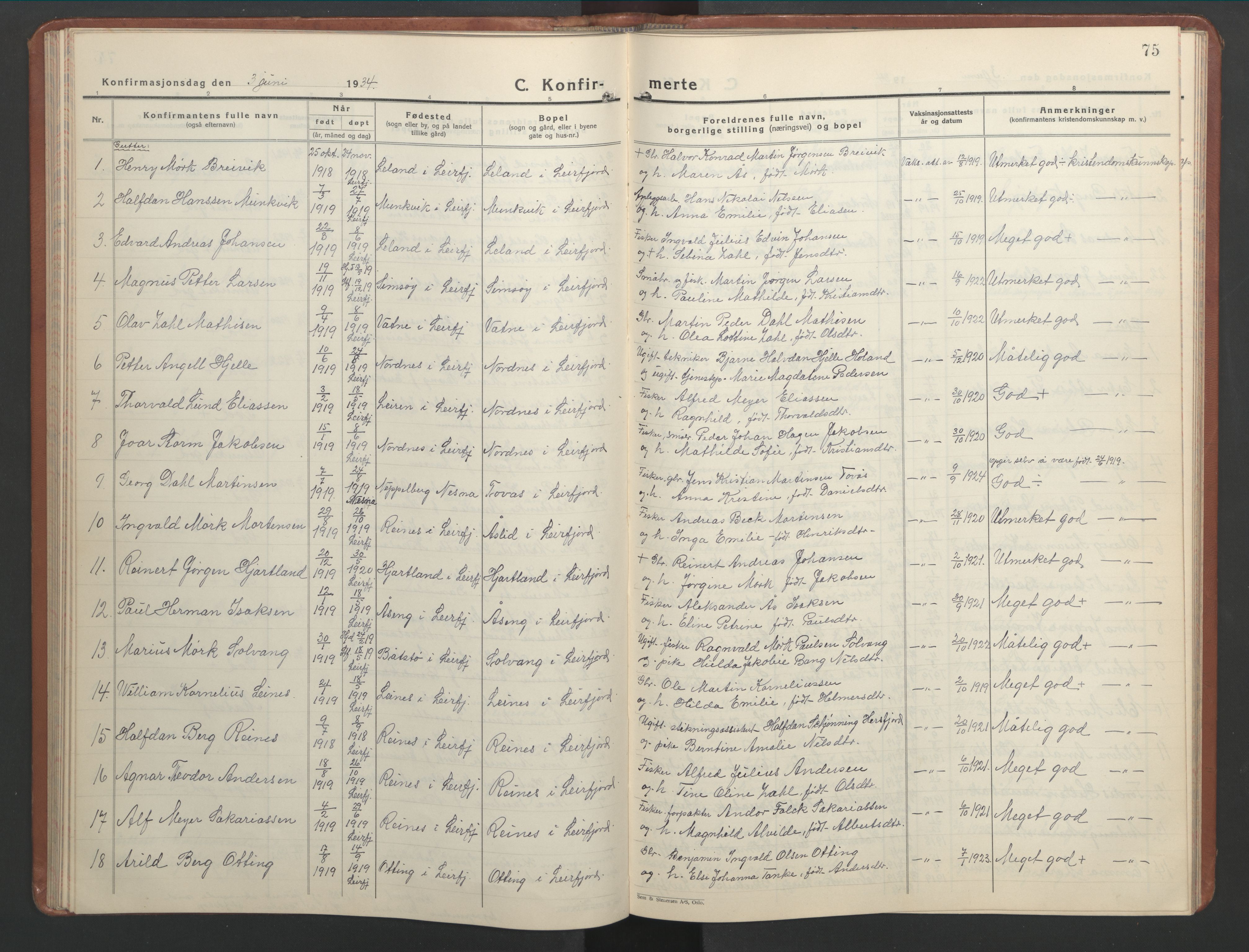 Ministerialprotokoller, klokkerbøker og fødselsregistre - Nordland, AV/SAT-A-1459/832/L0496: Parish register (copy) no. 832C03, 1932-1945, p. 75