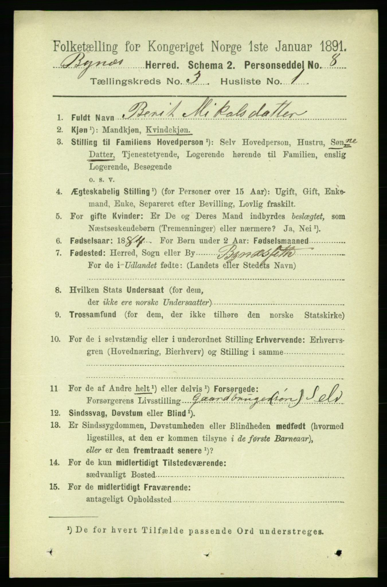 RA, 1891 census for 1655 Byneset, 1891, p. 1292
