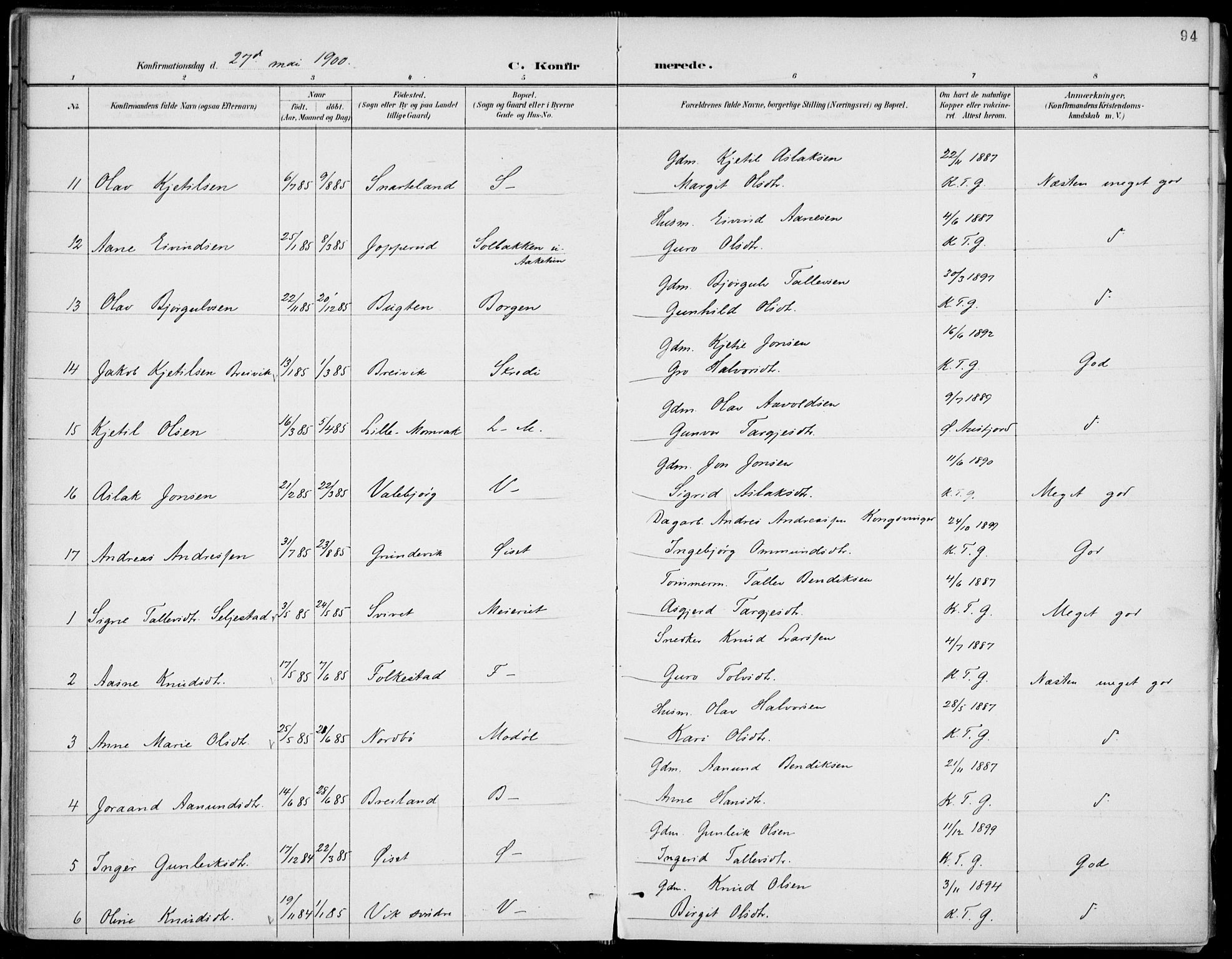 Fyresdal kirkebøker, SAKO/A-263/F/Fa/L0007: Parish register (official) no. I 7, 1887-1914, p. 94