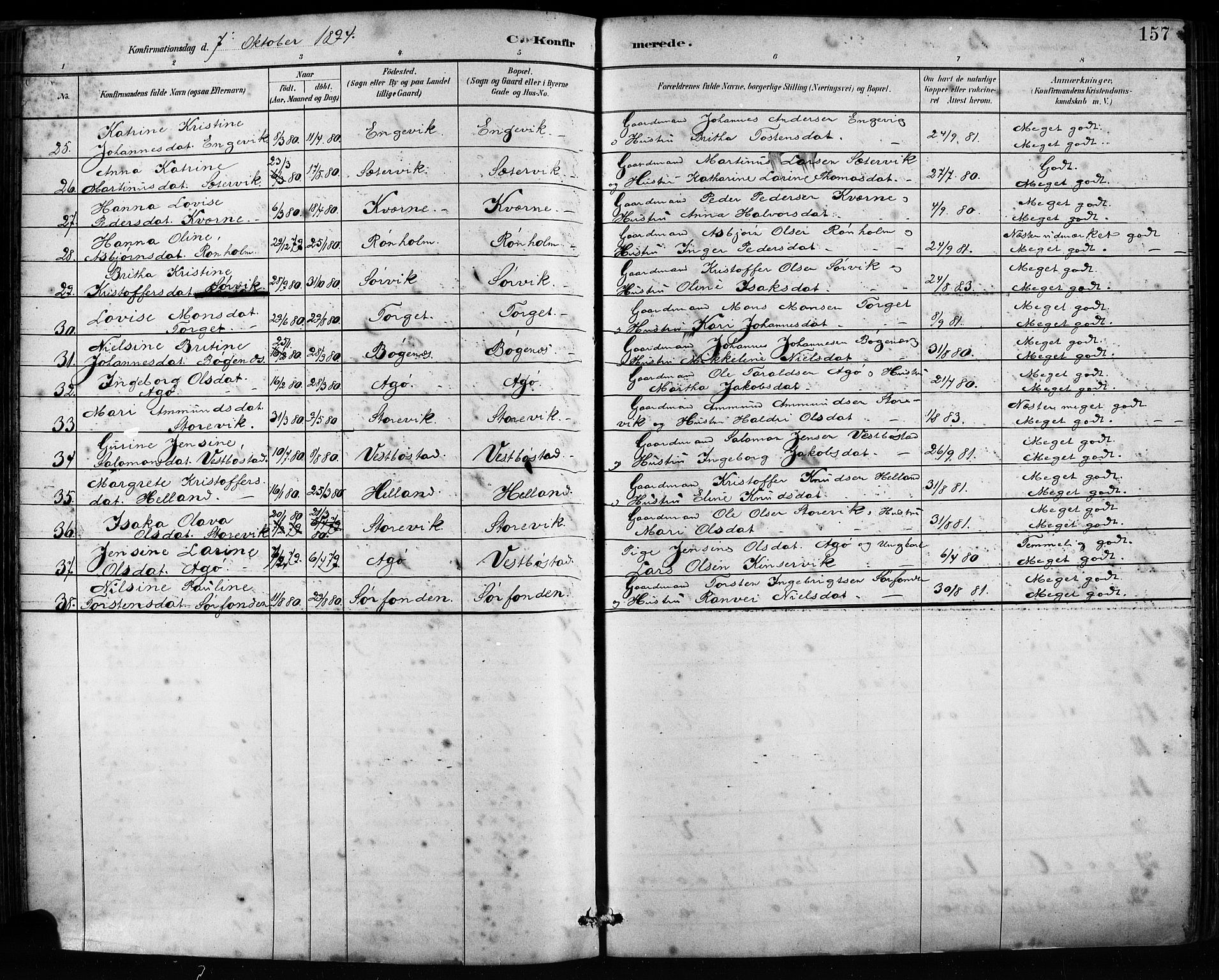 Fitjar sokneprestembete, AV/SAB-A-99926: Parish register (official) no. A 2, 1882-1899, p. 157