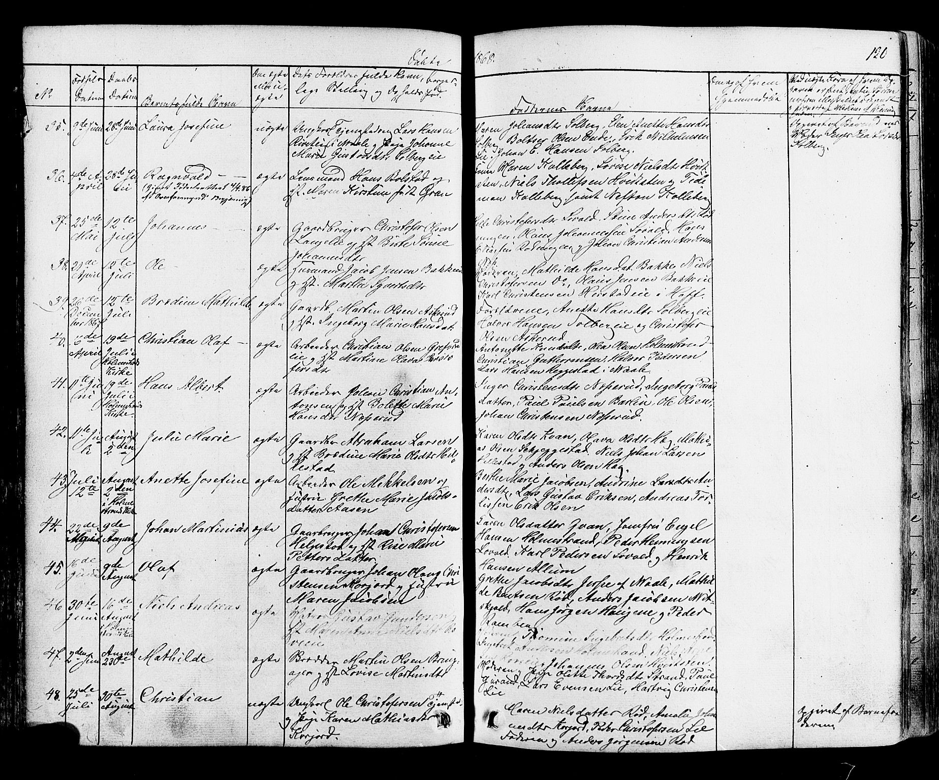 Botne kirkebøker, SAKO/A-340/F/Fa/L0006: Parish register (official) no. I 6, 1836-1877, p. 120