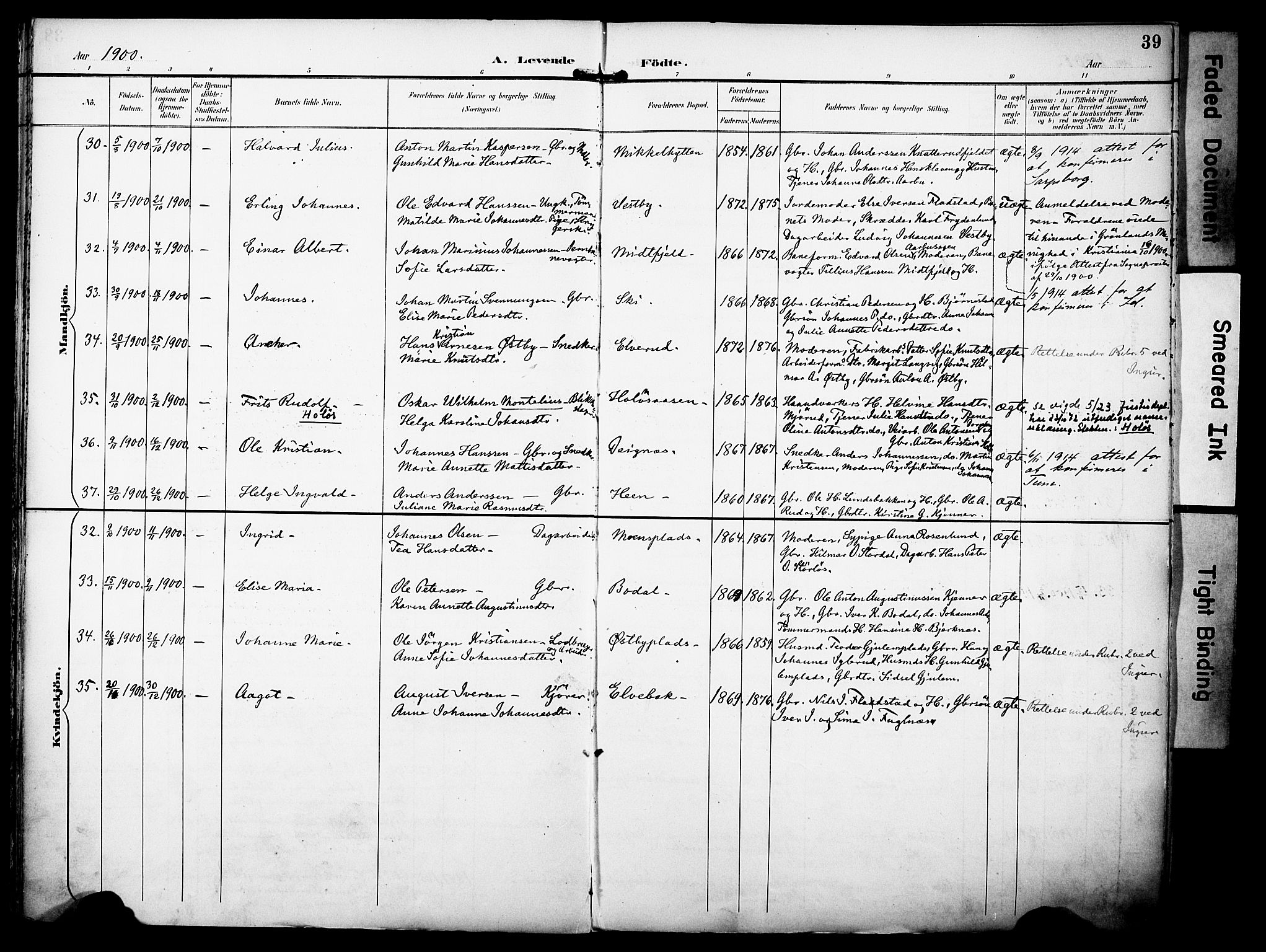 Rakkestad prestekontor Kirkebøker, AV/SAO-A-2008/F/Fa/L0013: Parish register (official) no. I 13, 1894-1908, p. 39