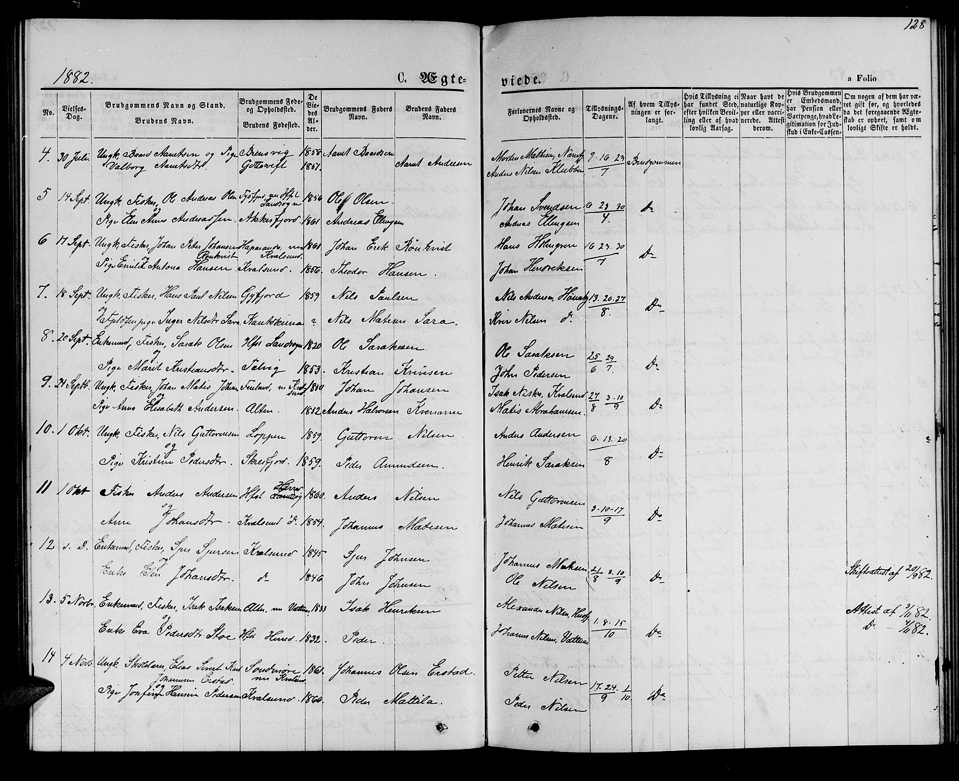Hammerfest sokneprestkontor, SATØ/S-1347/H/Hb/L0005.klokk: Parish register (copy) no. 5, 1869-1884, p. 128