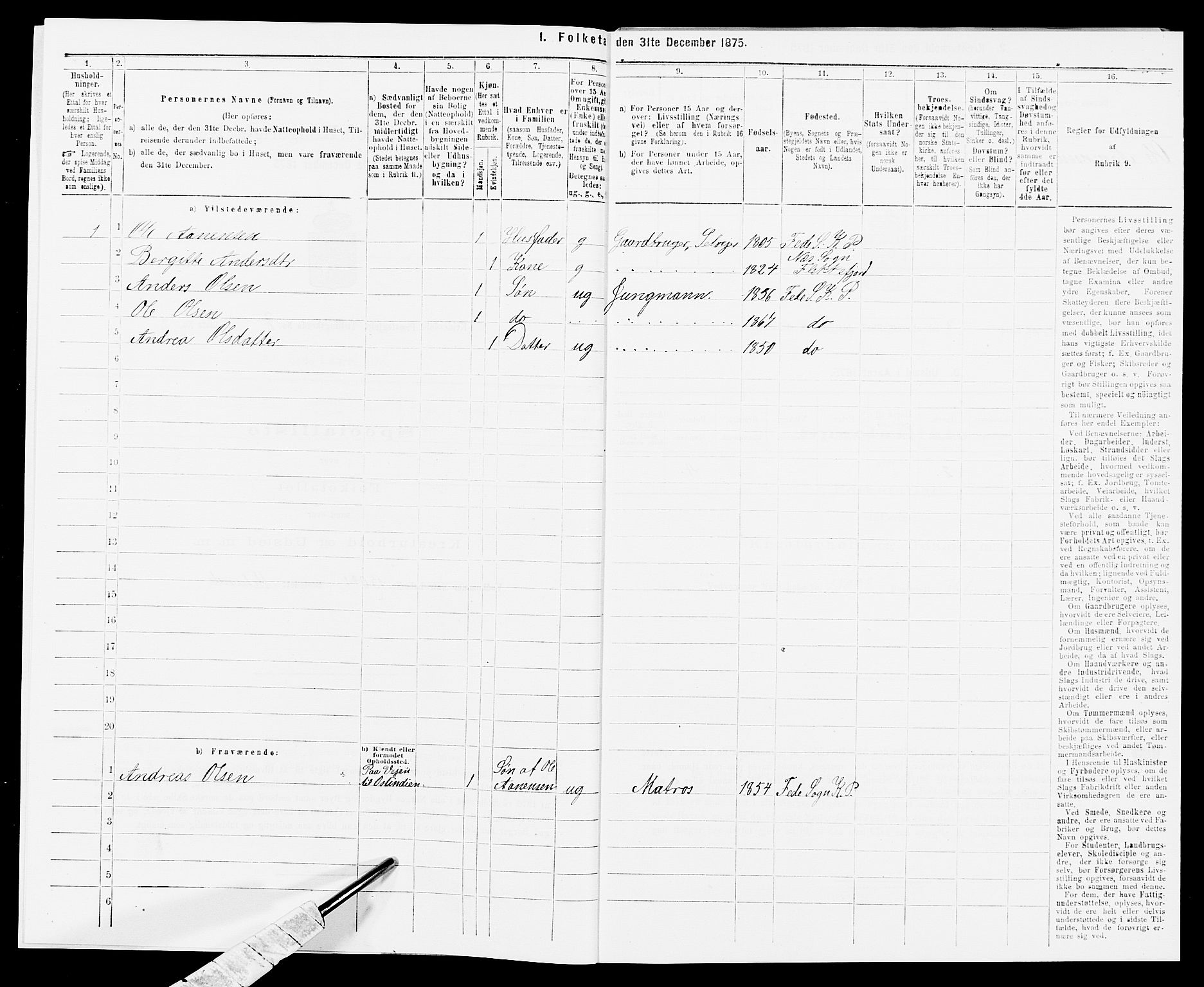 SAK, 1875 census for 1037P Kvinesdal, 1875, p. 1231