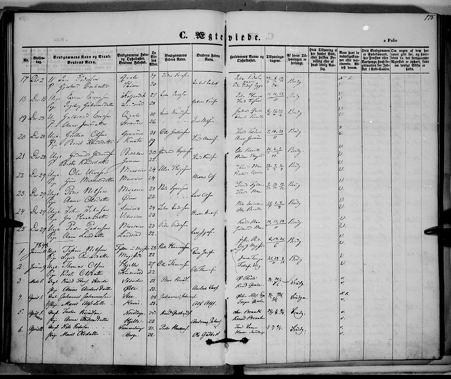 Vestre Slidre prestekontor, SAH/PREST-136/H/Ha/Haa/L0001: Parish register (official) no. 1, 1844-1855, p. 175