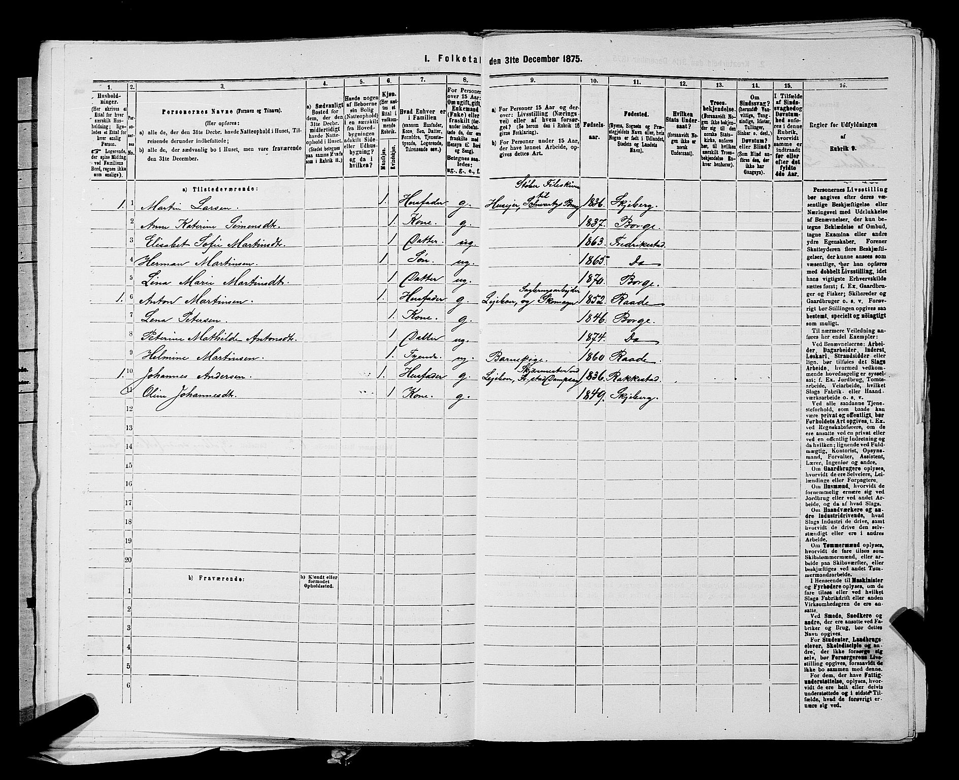 RA, 1875 census for 0113P Borge, 1875, p. 211