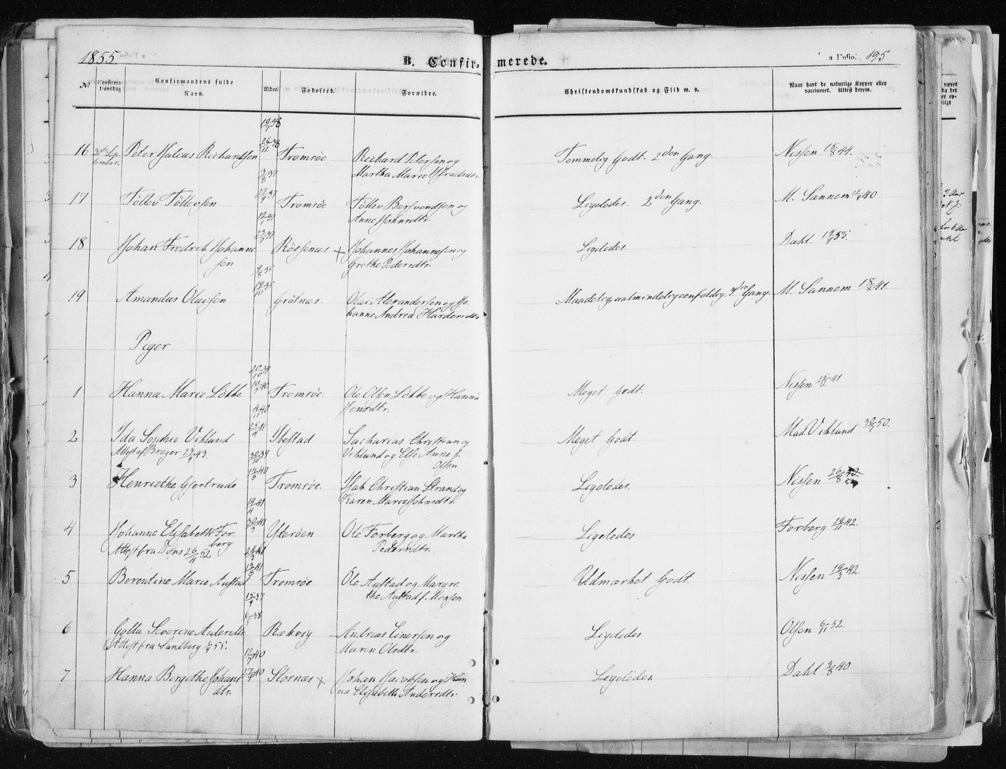 Tromsø sokneprestkontor/stiftsprosti/domprosti, SATØ/S-1343/G/Ga/L0010kirke: Parish register (official) no. 10, 1848-1855, p. 195