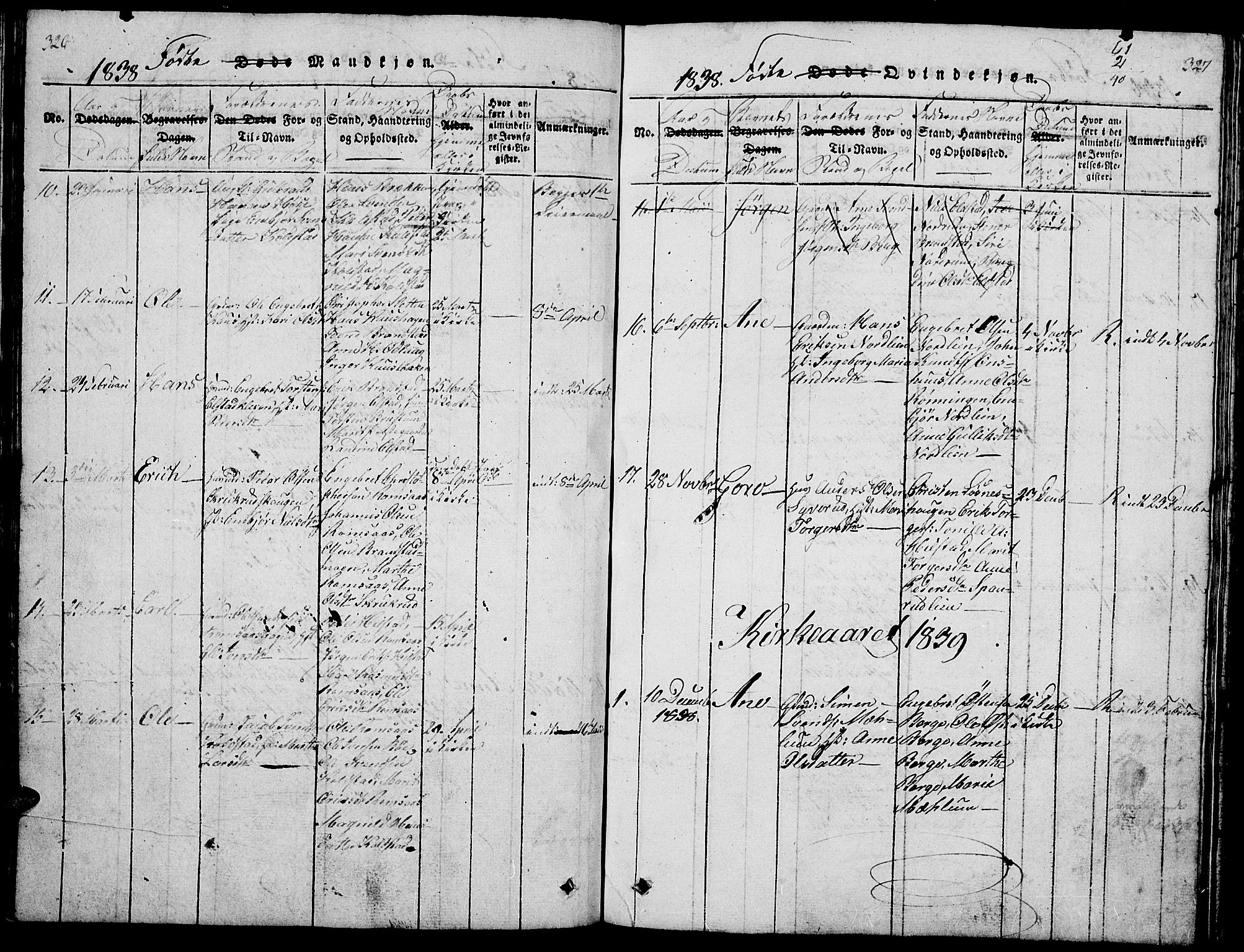 Ringebu prestekontor, SAH/PREST-082/H/Ha/Hab/L0001: Parish register (copy) no. 1, 1821-1839, p. 326-327