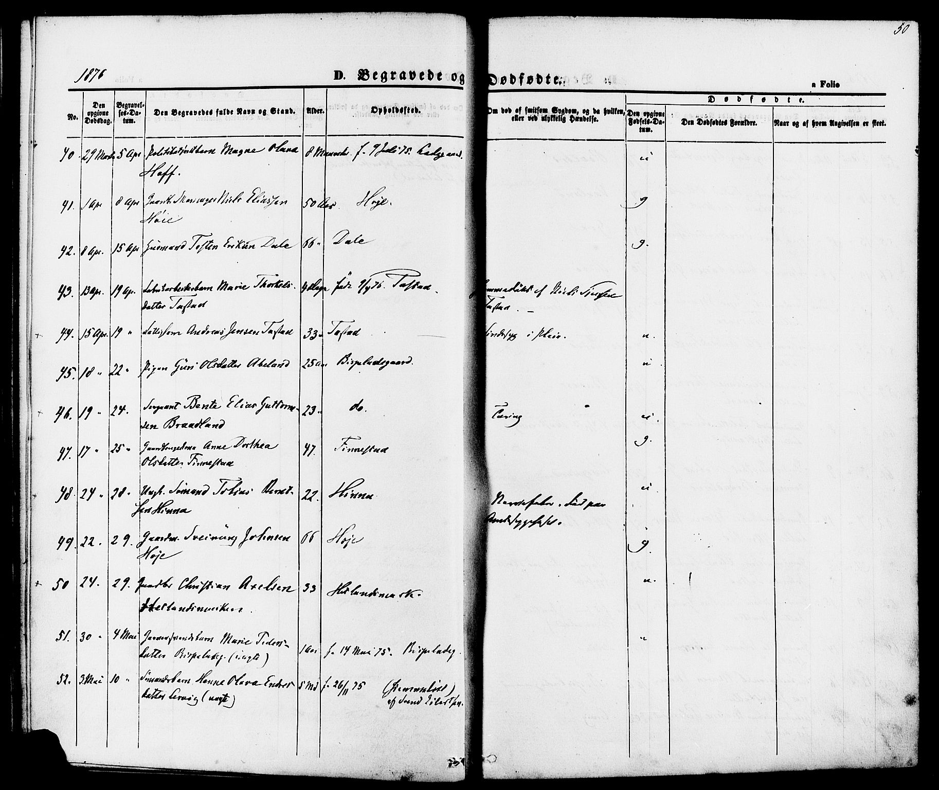 Hetland sokneprestkontor, AV/SAST-A-101826/30/30BA/L0006: Parish register (official) no. A 6, 1869-1884, p. 50