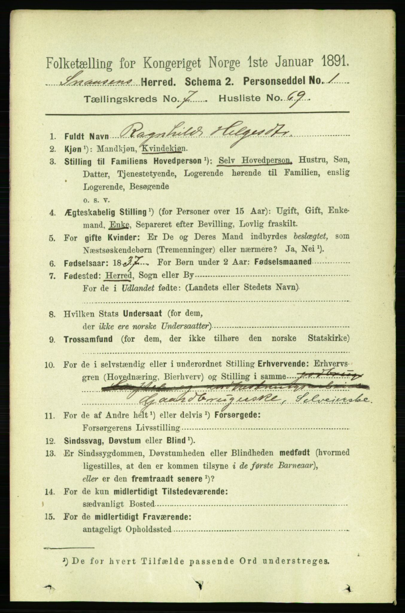 RA, 1891 census for 1736 Snåsa, 1891, p. 2658