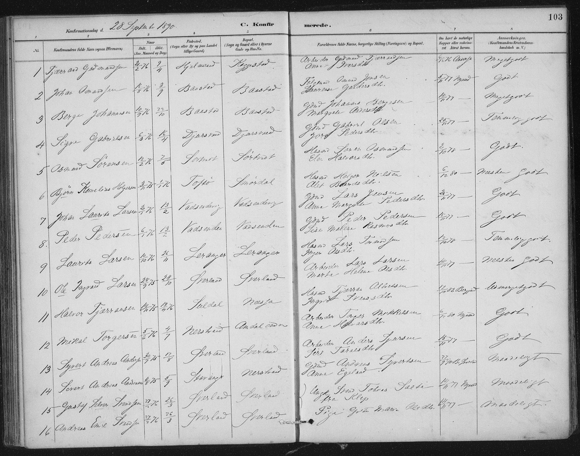 Nedstrand sokneprestkontor, SAST/A-101841/01/IV: Parish register (official) no. A 12, 1887-1915, p. 103