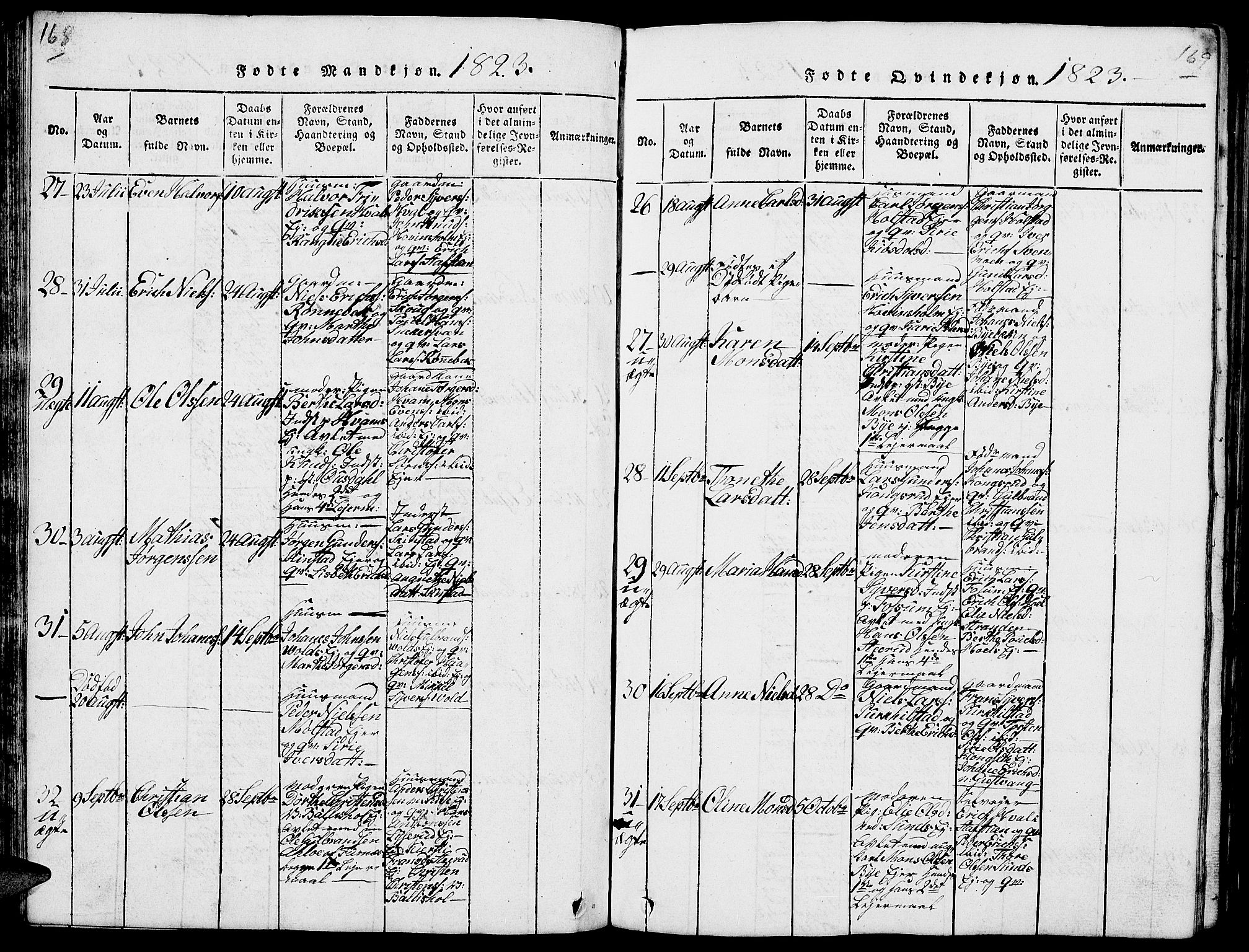 Nes prestekontor, Hedmark, AV/SAH-PREST-020/L/La/L0003: Parish register (copy) no. 3, 1814-1831, p. 168-169