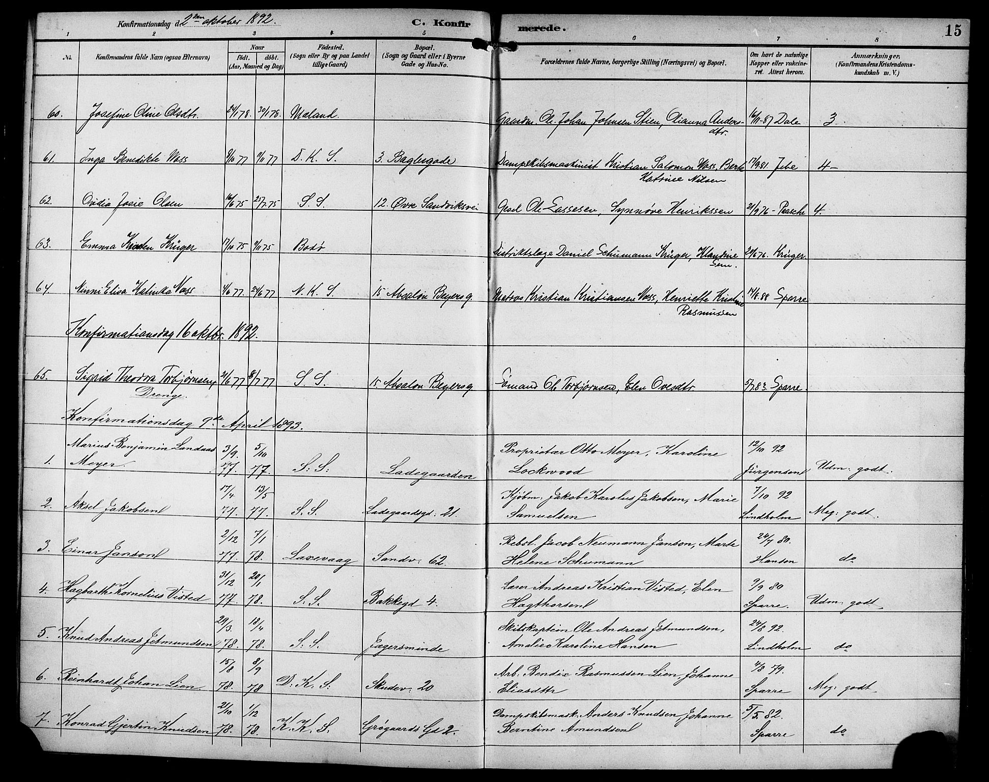 Sandviken Sokneprestembete, SAB/A-77601/H/Hb/L0003: Parish register (copy) no. A 4, 1892-1901, p. 15