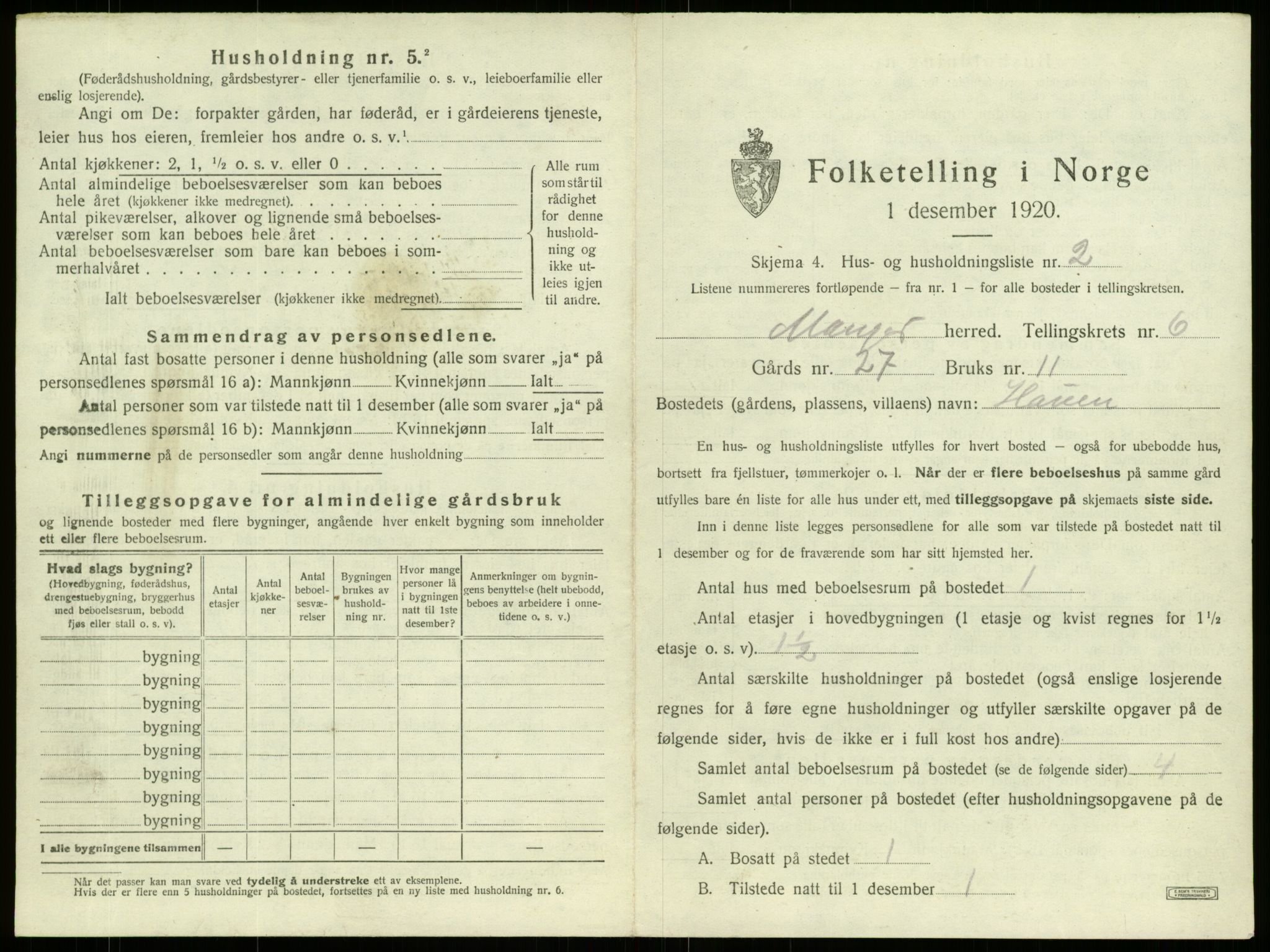 SAB, 1920 census for Manger, 1920, p. 449